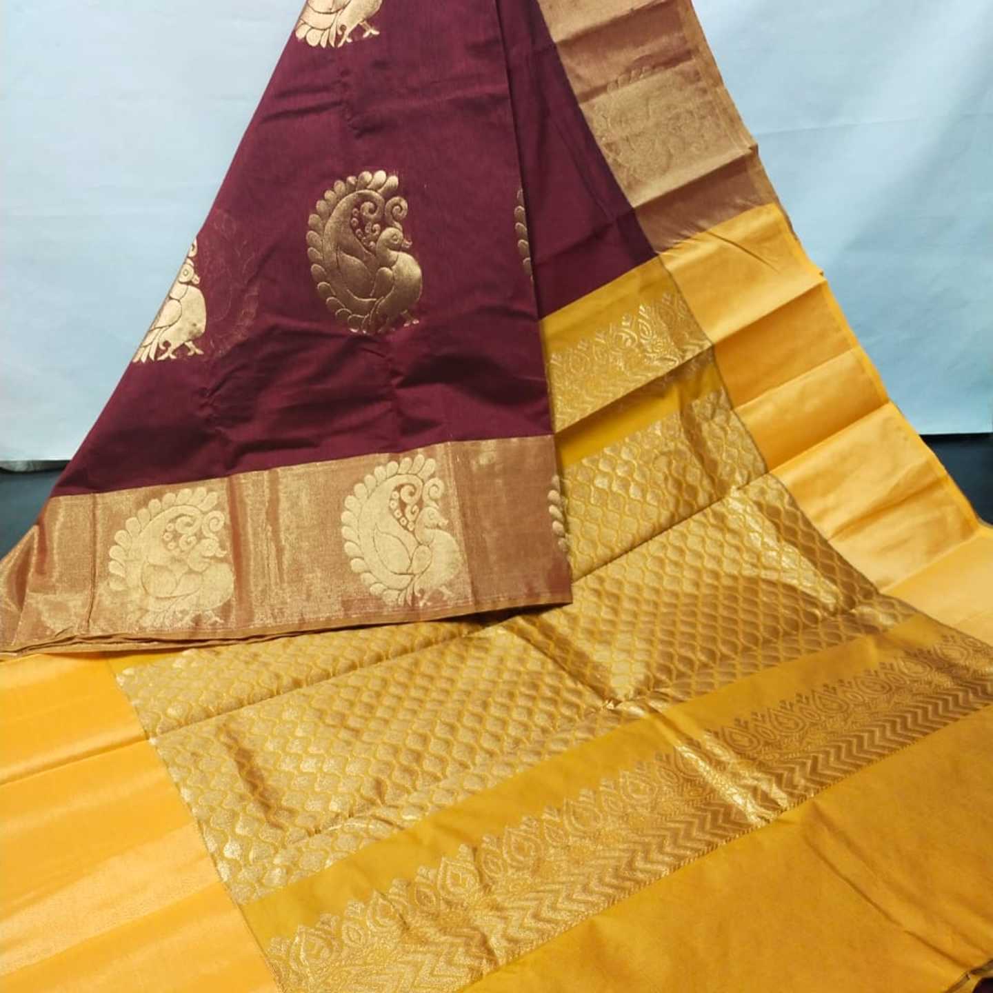 Shri Venkateshwara textiles silk sarees Brown and Yellow colour