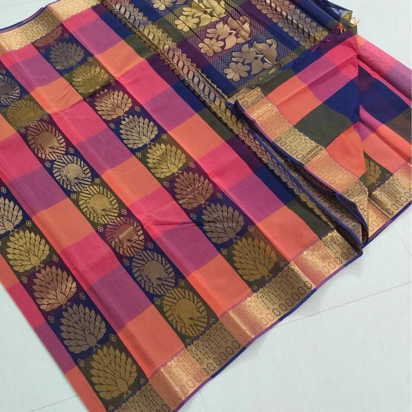 Shri Venkateshwara textiles Kotta Silk Cotton Violet and Pink colour Checked Saree