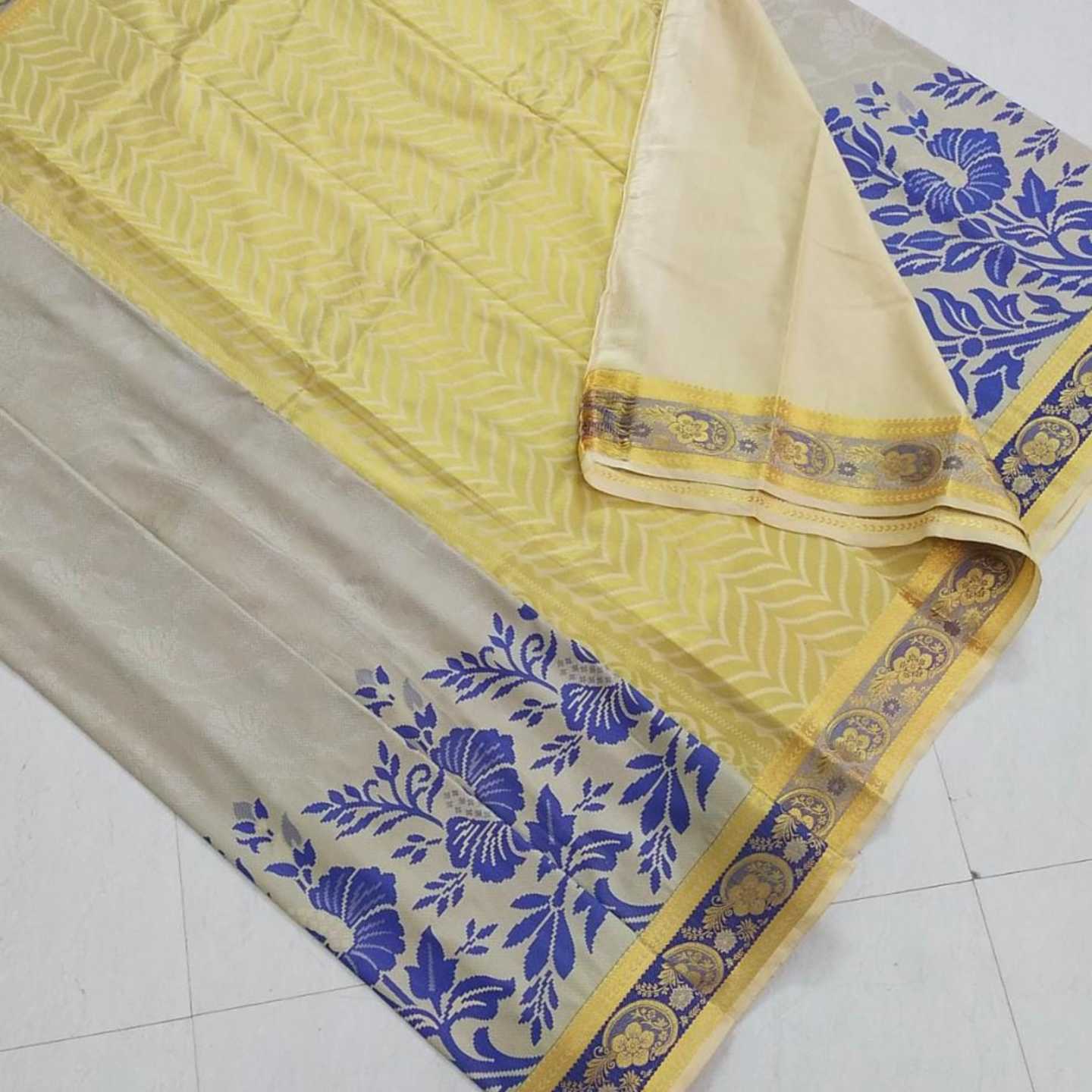 Shri Venkateshwara textiles Kancheepuram SemiSilk Wedding Grey and Blue Saree