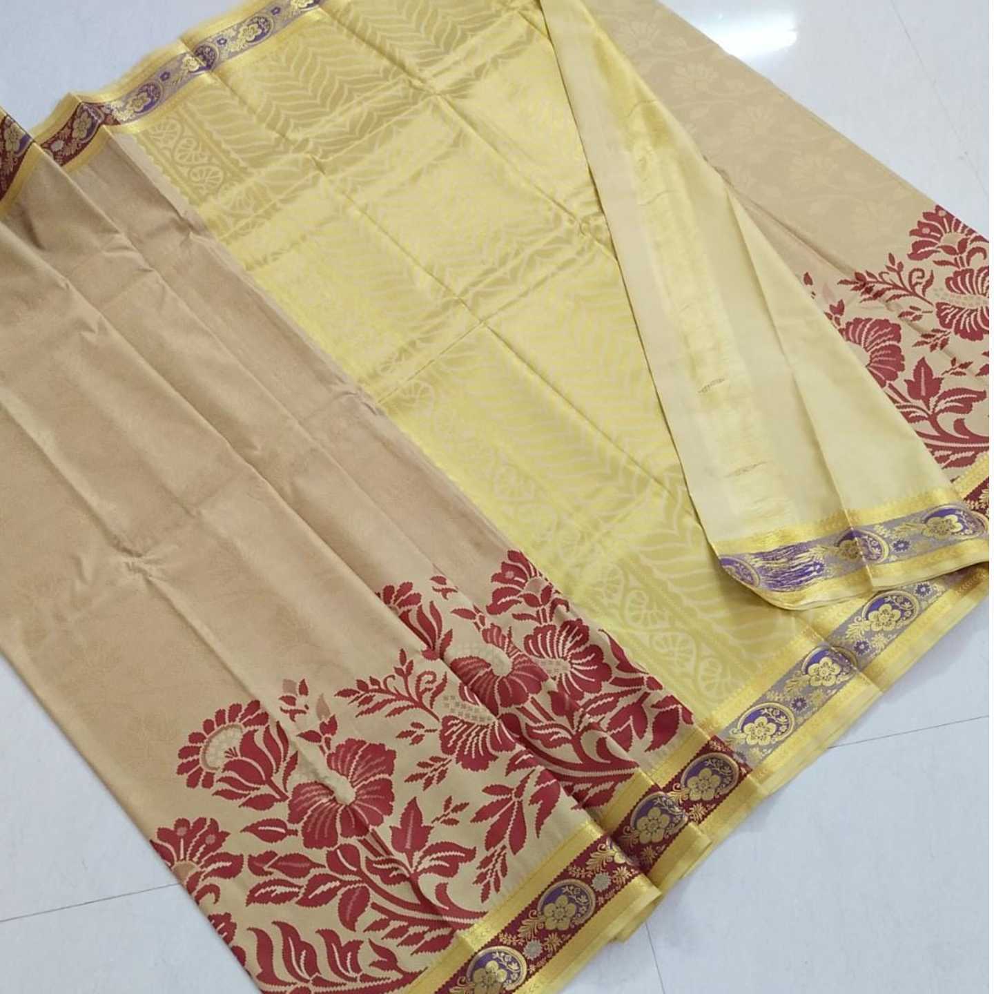 Shri Venkateshwara textiles Kancheepuram SemiSilk Wedding Sandal and Brown Saree