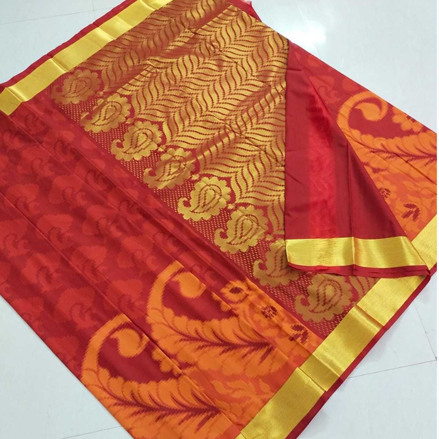 Shri Venkateshwara textiles Kancheepuram SemiSilk Wedding Red and Golden Saree