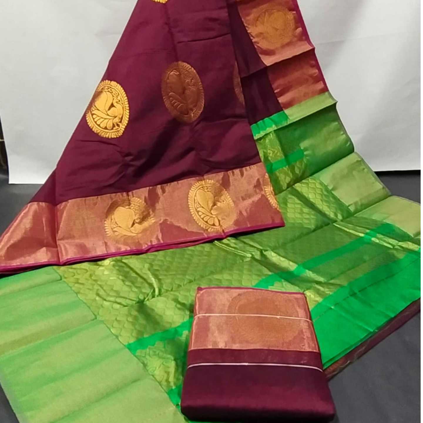 Shri Venkateshwara textiles silk sarees Brown and Green colour