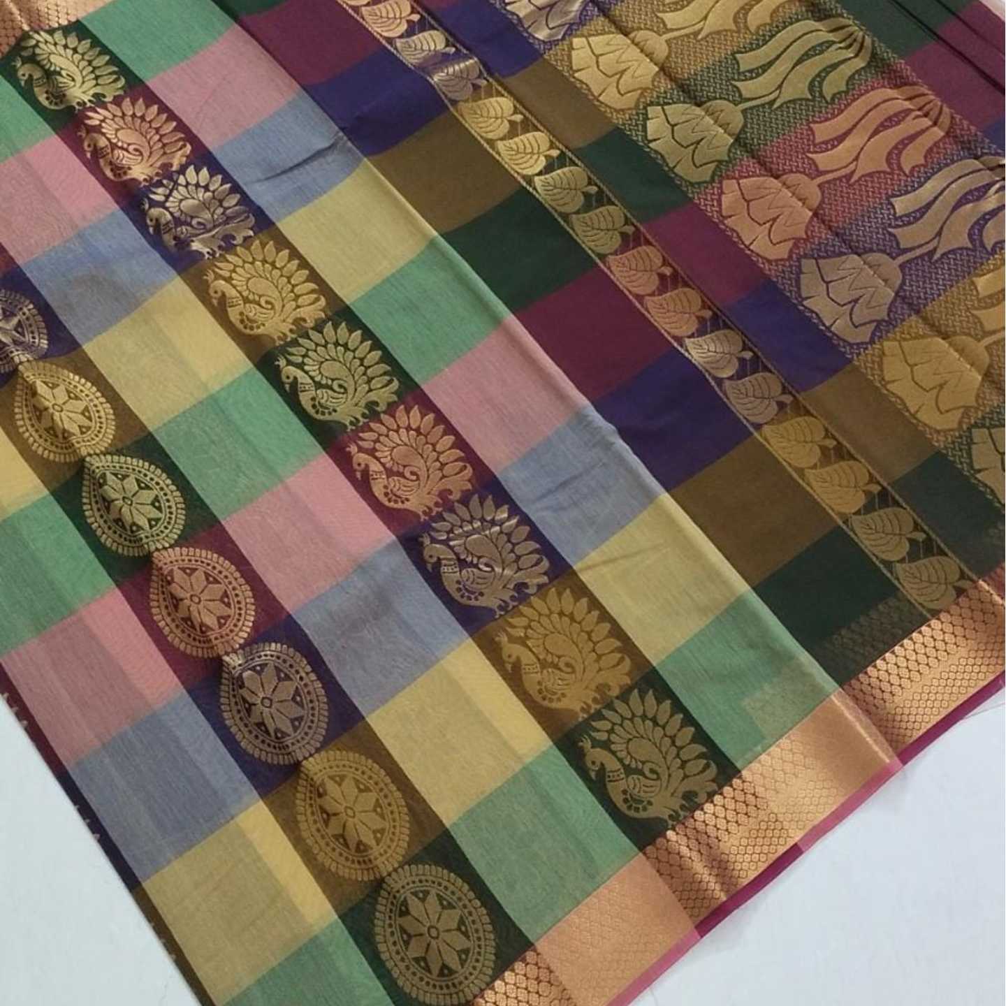 Shri Venkateshwara textiles Silk Cotton Multi colour Checked Saree