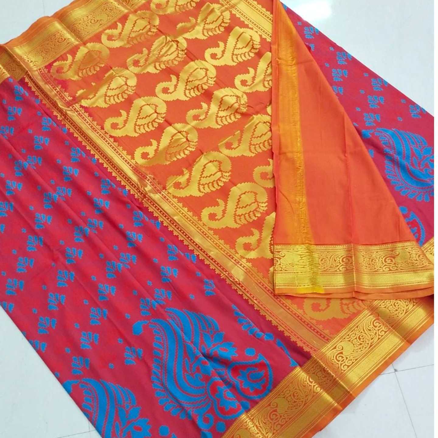 Shri Venkateshwara textiles Kancheepuram SemiSilk Wedding Maroon and Blue Saree