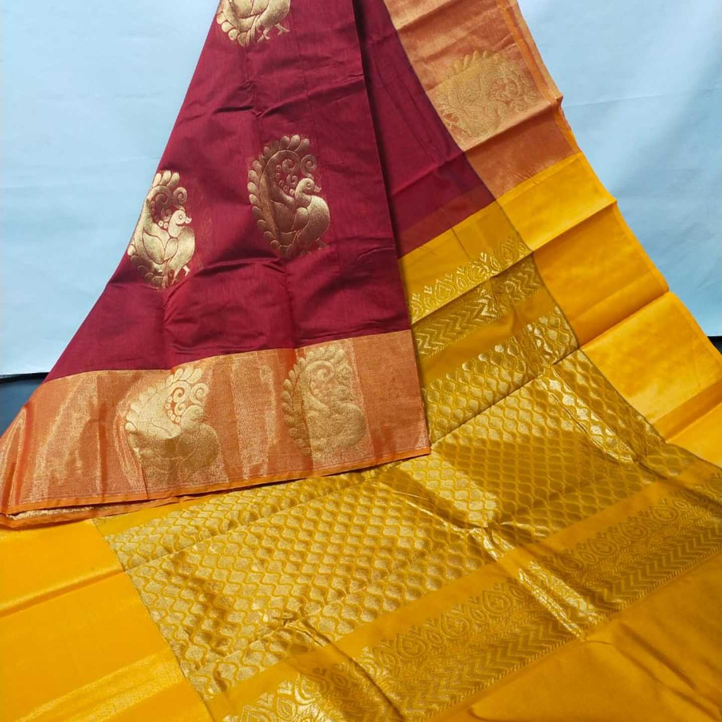 Shri Venkateshwara textiles silk sarees Maroon and yellow colour