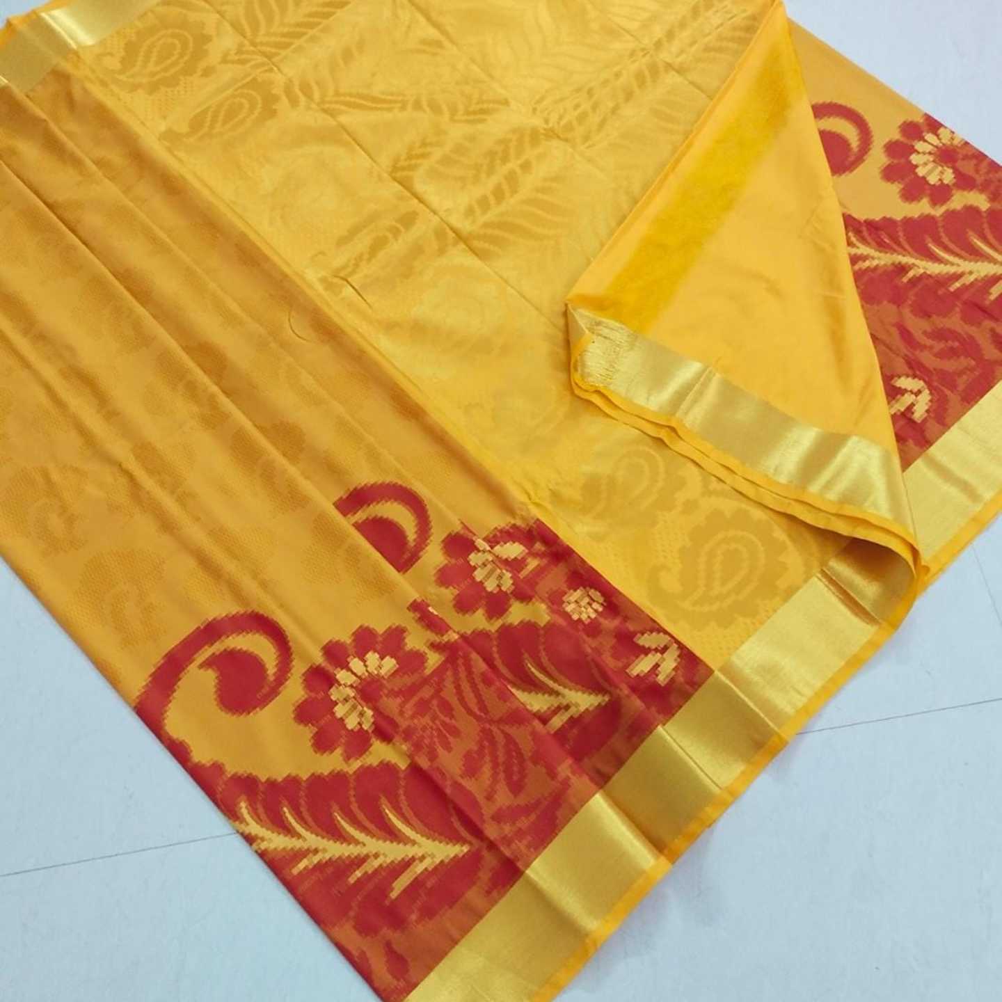 Shri Venkateshwara textiles Kancheepuram SemiSilk Wedding Yellow and Red Saree