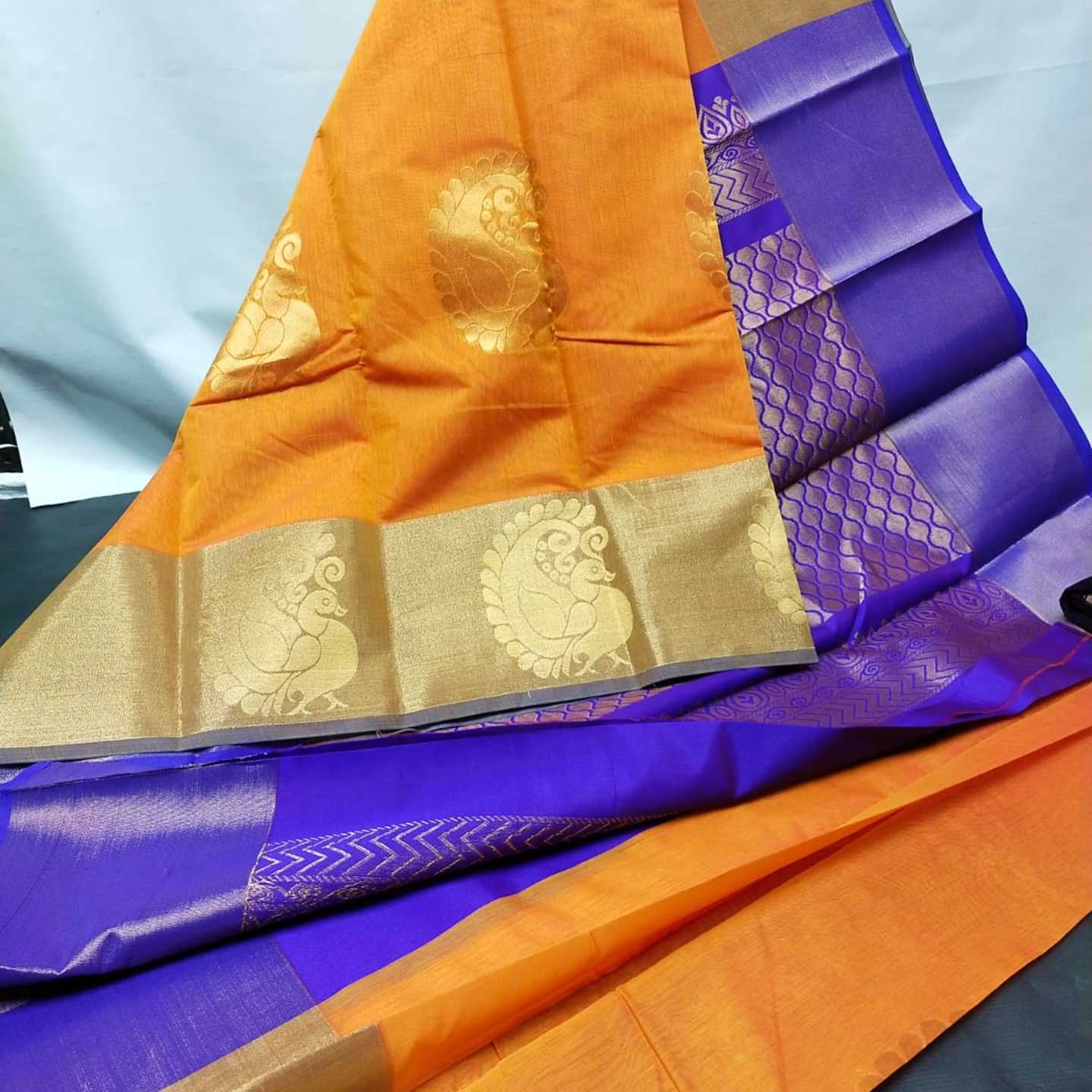 Shri Venkateshwara textiles silk sarees Orange and Blue colour