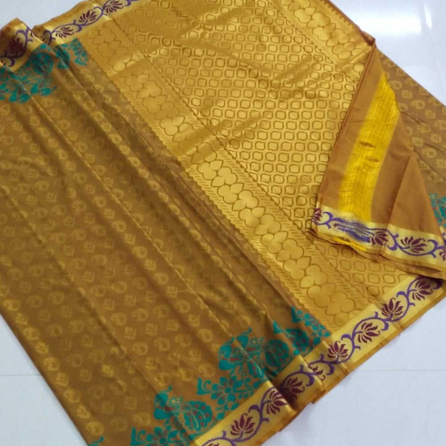 Shri Venkateshwara textiles Kancheepuram SemiSilk Wedding Brown and Golden Saree