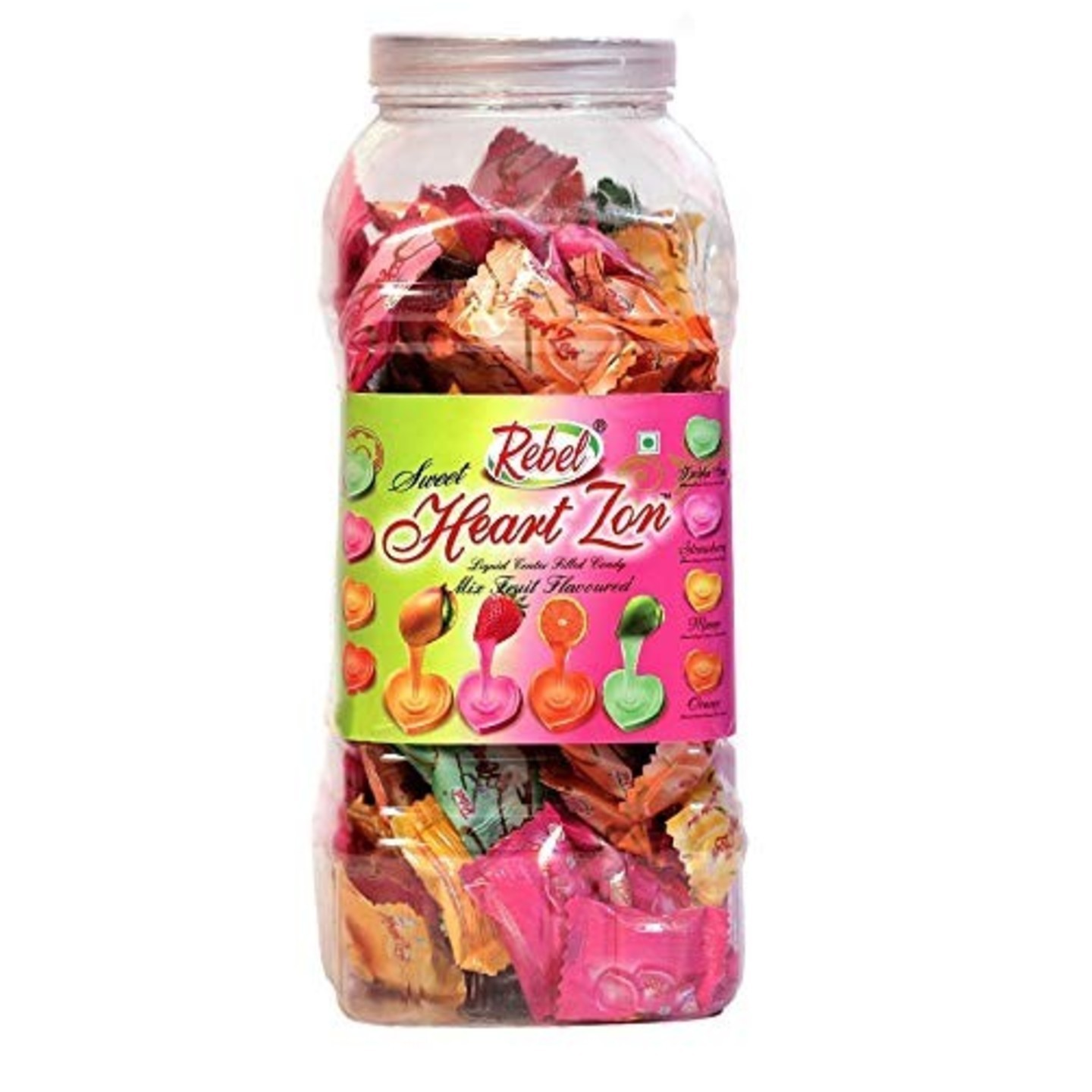 Rebel Heart Mix Fruits Toffee  Assorted Strawberry Mango Orange Kaccha Aam Candy Jar  Pack of 1 -150+100 free200 Pc