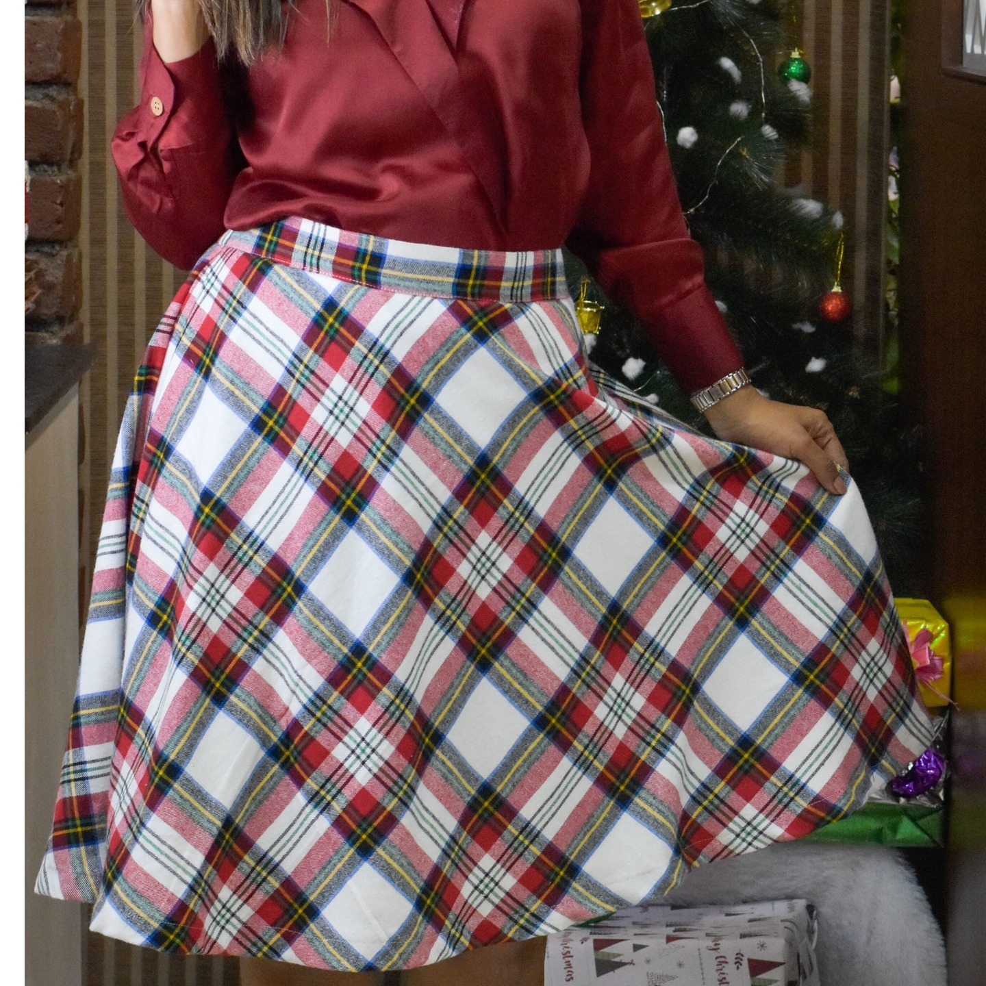 CORDUROY CHECKERED SKIRT