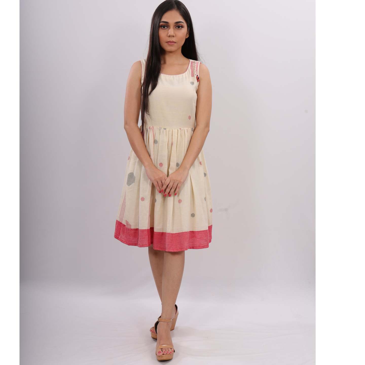 WOMEN WHITE HANDLOOM JAMDHANI DRESS