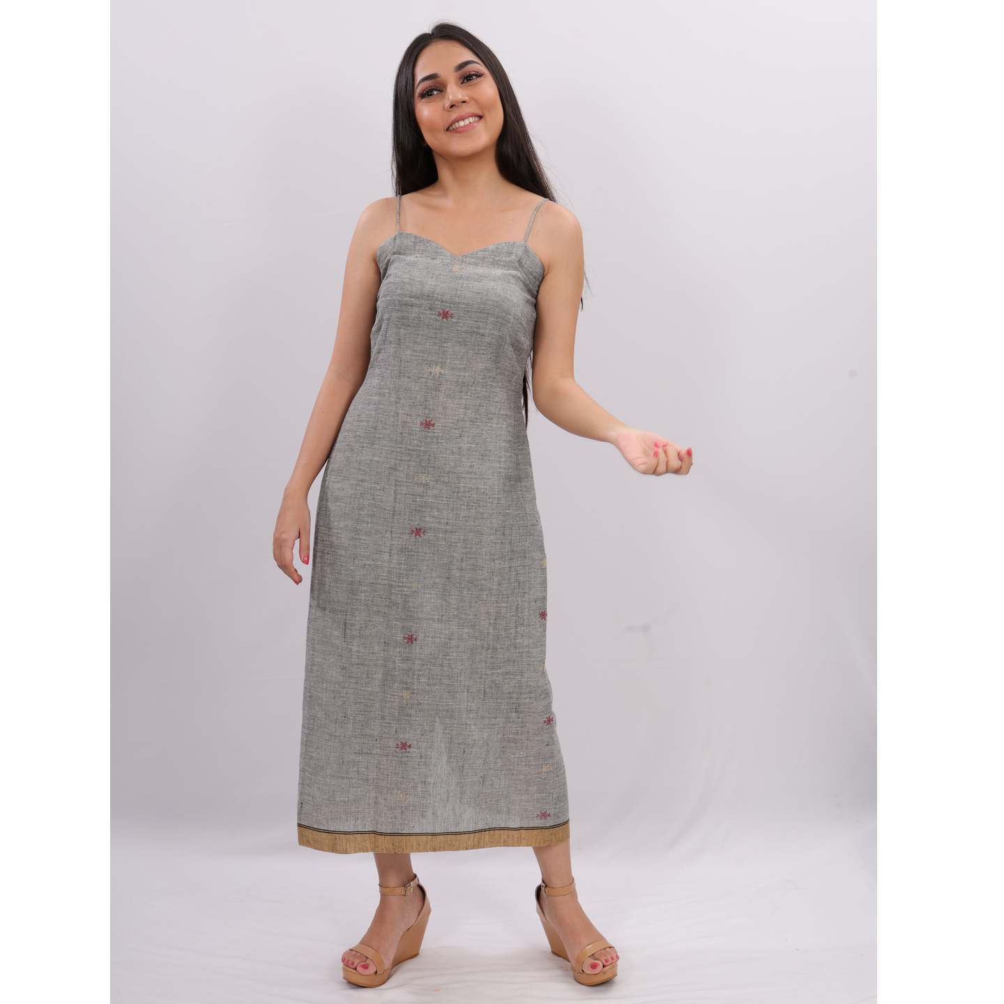 GREY HANDLOOM SLIP DRESS