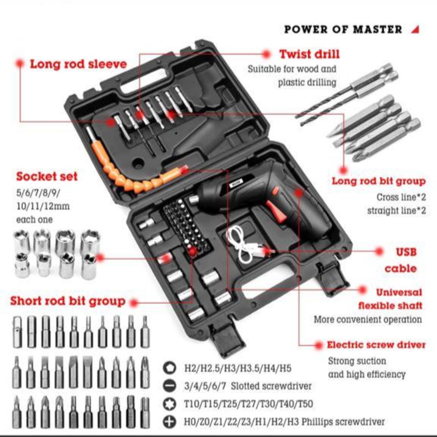 Rechargeable Drill Multi-function Hand Drill Bit Electric Screwdriver Set 180 Foldable Power Tool
