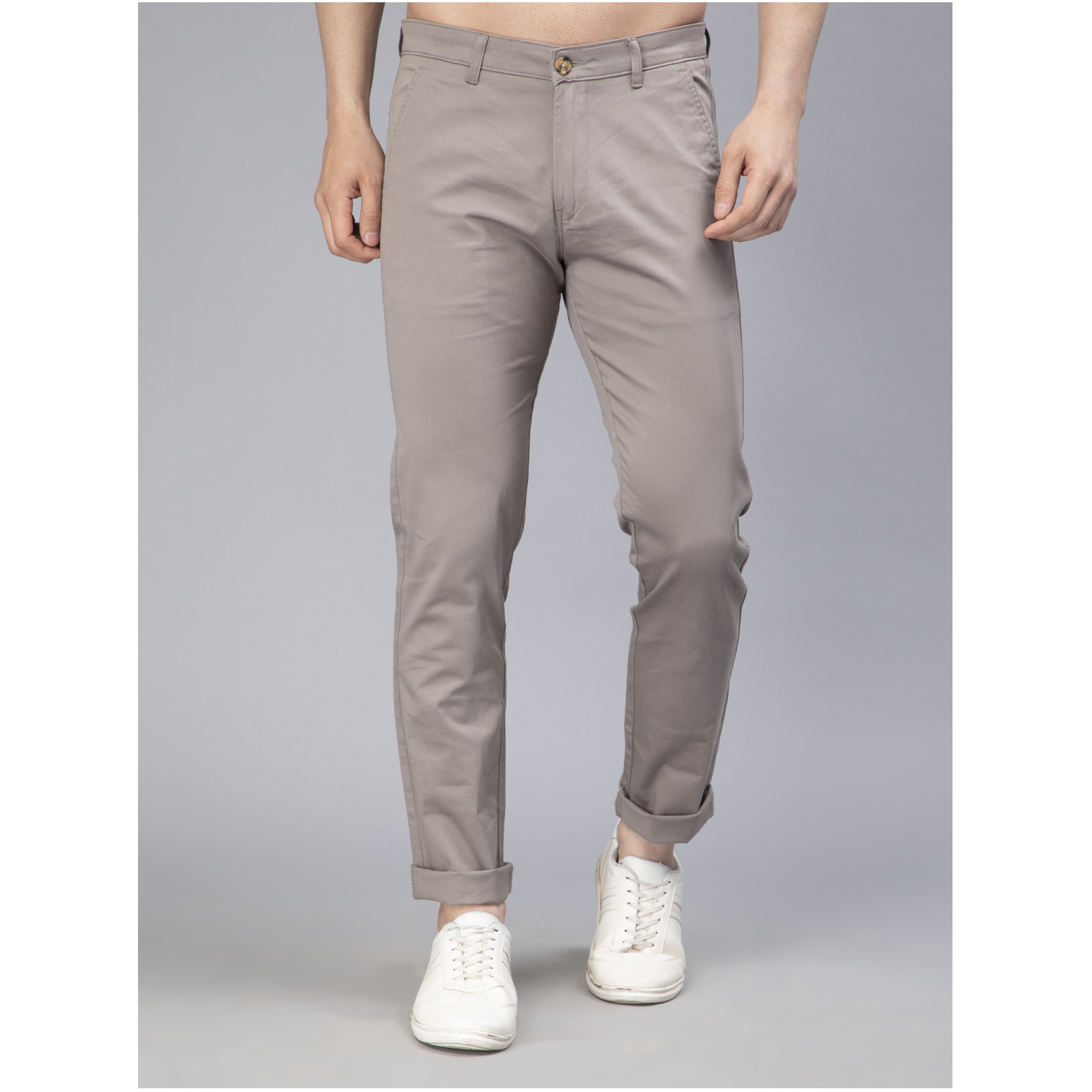 Men cotton stretch trouser dark sand tone