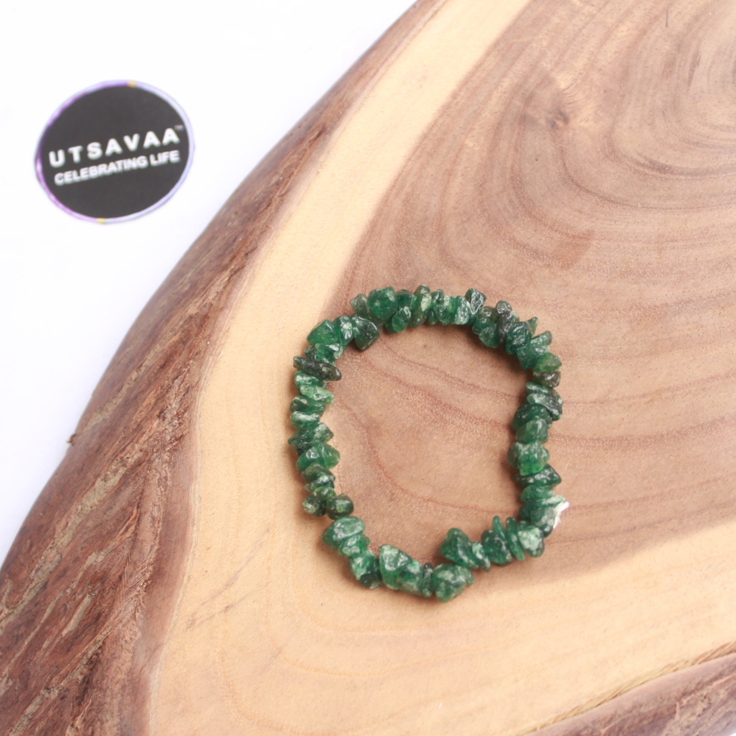 Green jade heart chakra crystal chip bracelet Utsavaa