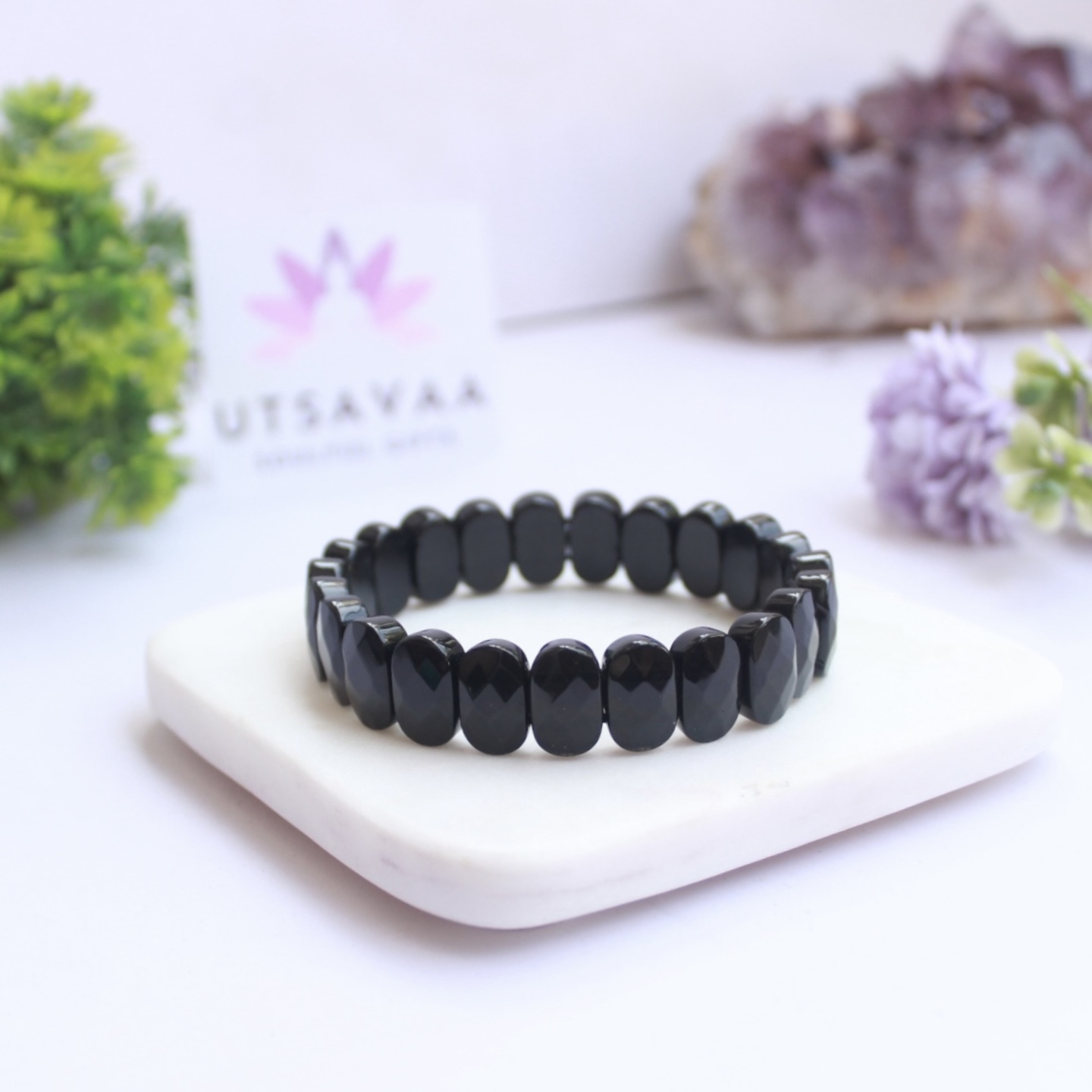 PROTECTION & CLEANSING  Black Obsidian crystal Bracelet - Utsavaa