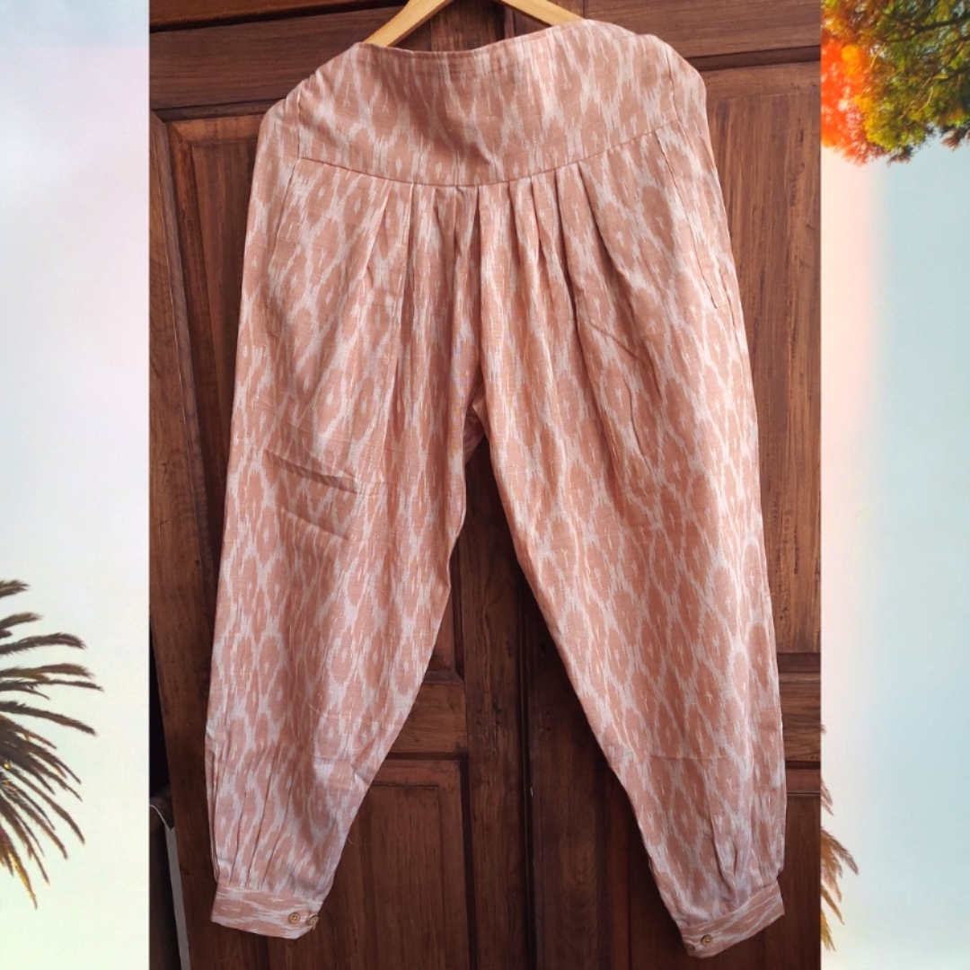 Handloom Ikat Stylised Womens Boho Salwar Pants - Size L