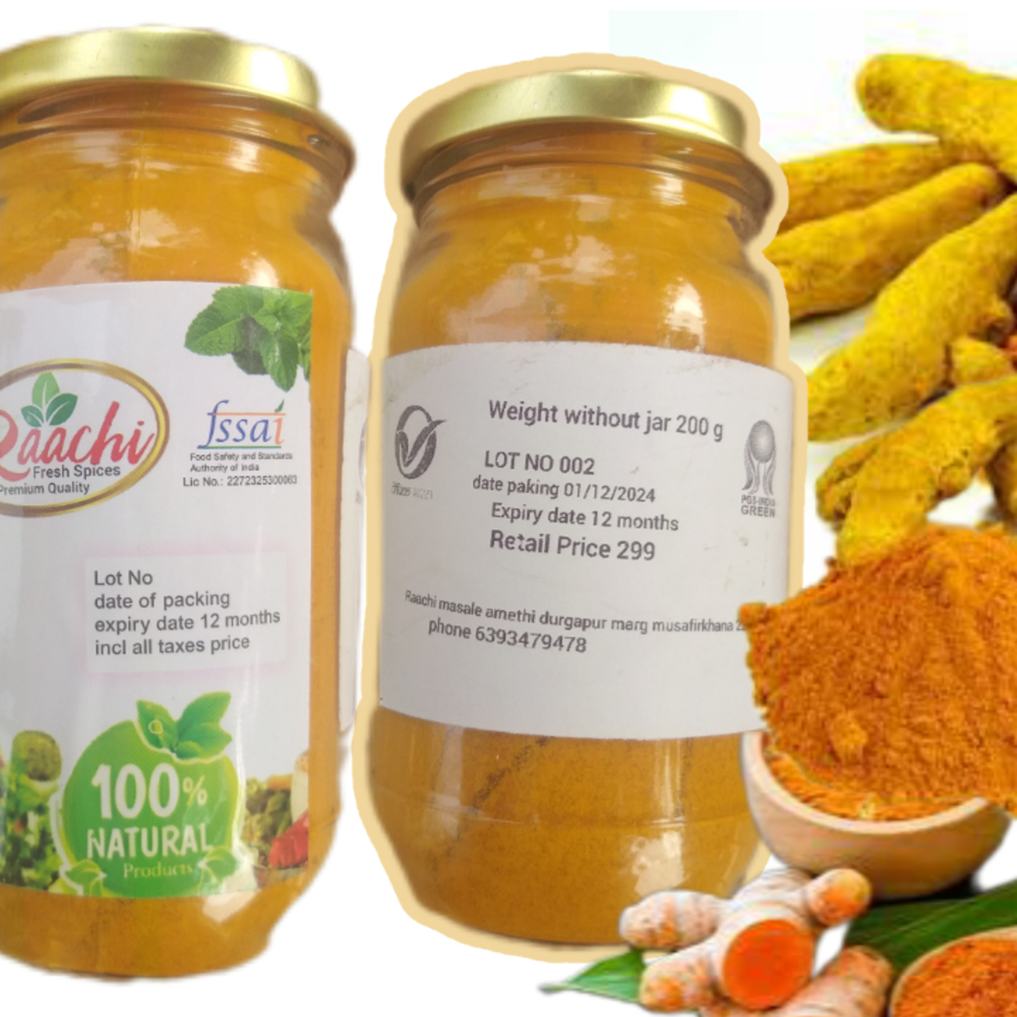 200 Gram Turmeric Powder Jar Packing