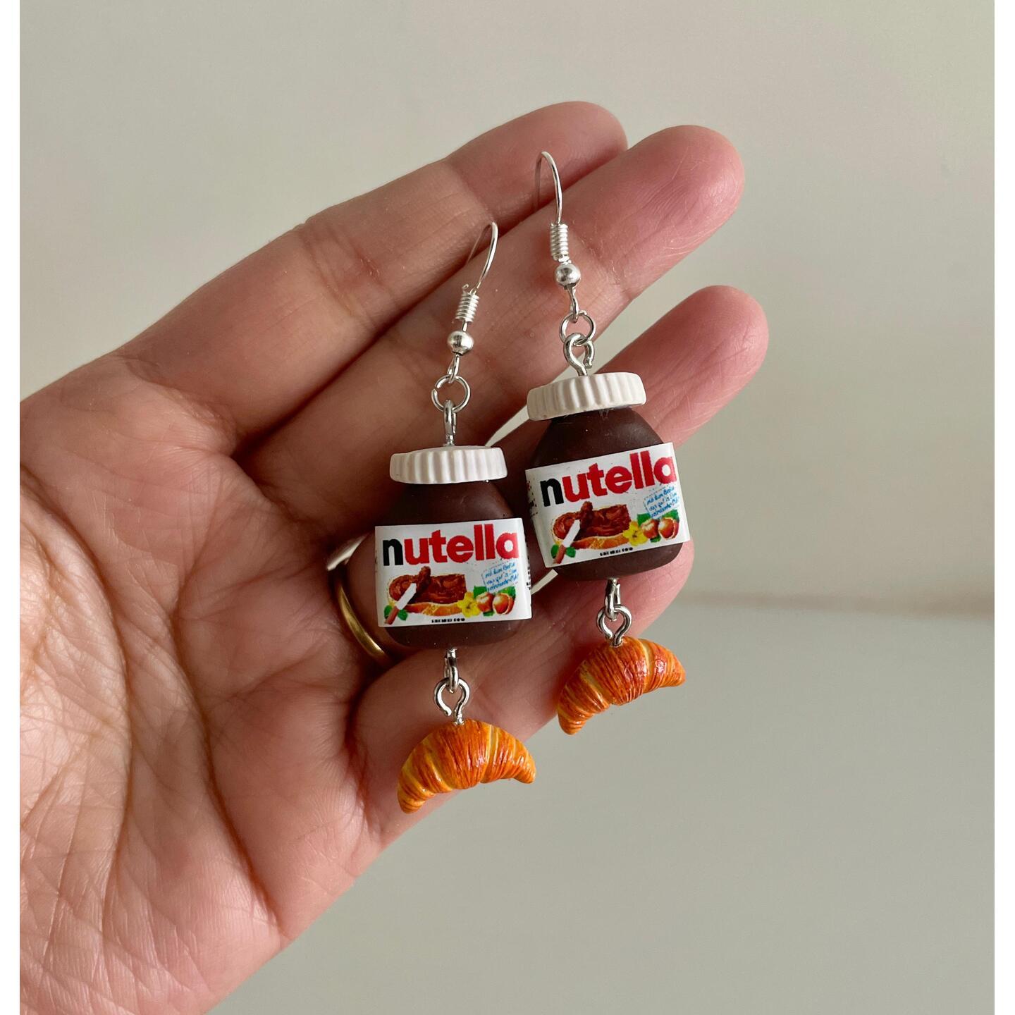 Miniature Nutella With Croissant Earrings
