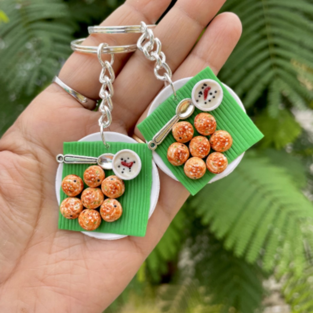 Miniature Paniyaram With Nariyal Chutney Keychain