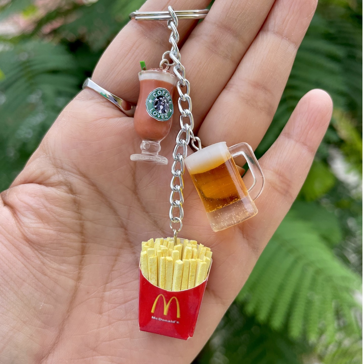 Miniature Beer ,Coffee With French Fries Keychain