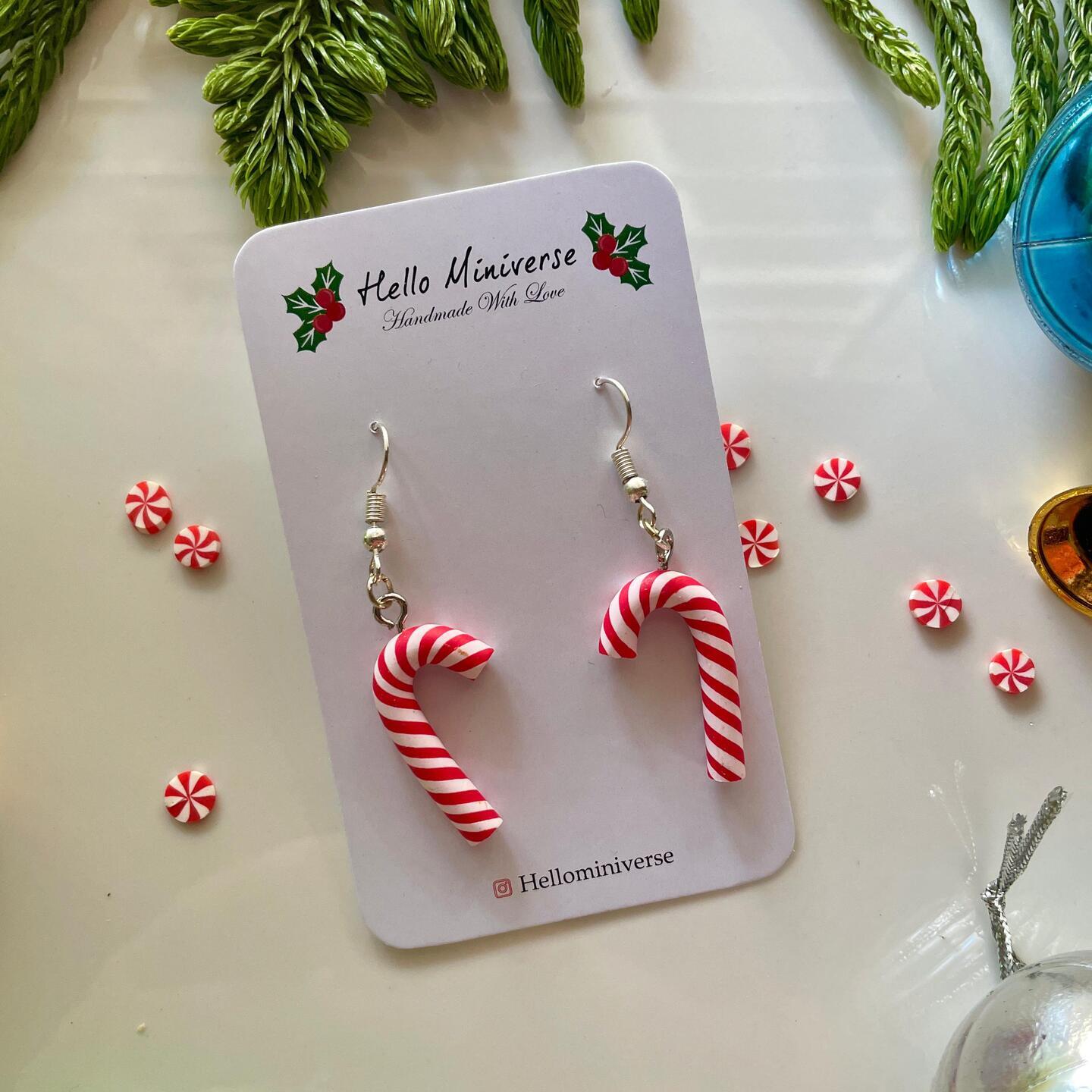 Miniature candy cane drop earrings