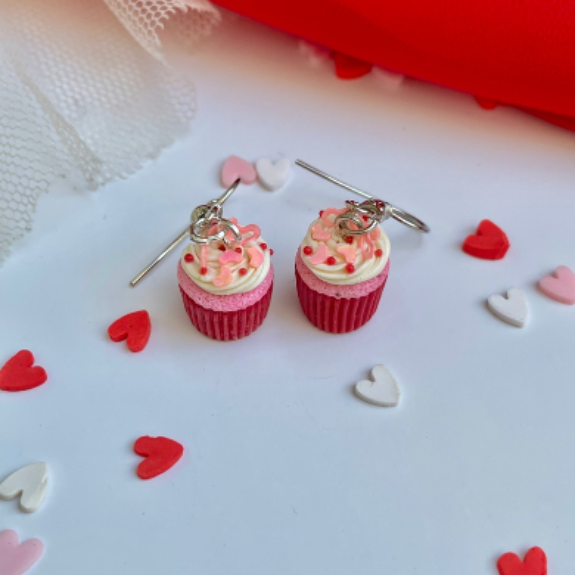 Miniature Heart Sprinkles Cupcake Earrings