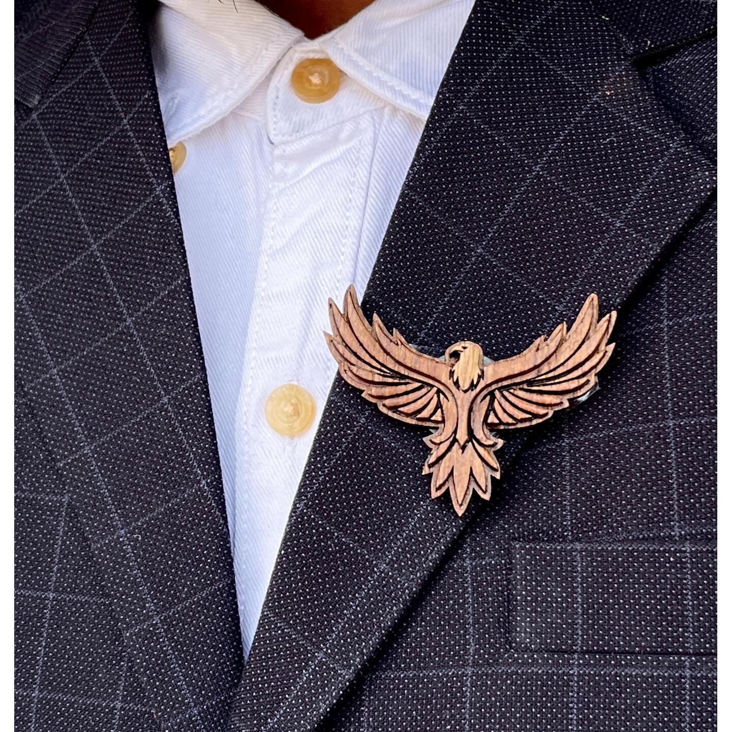 Miniature Wooden Eagle Shape Brooch