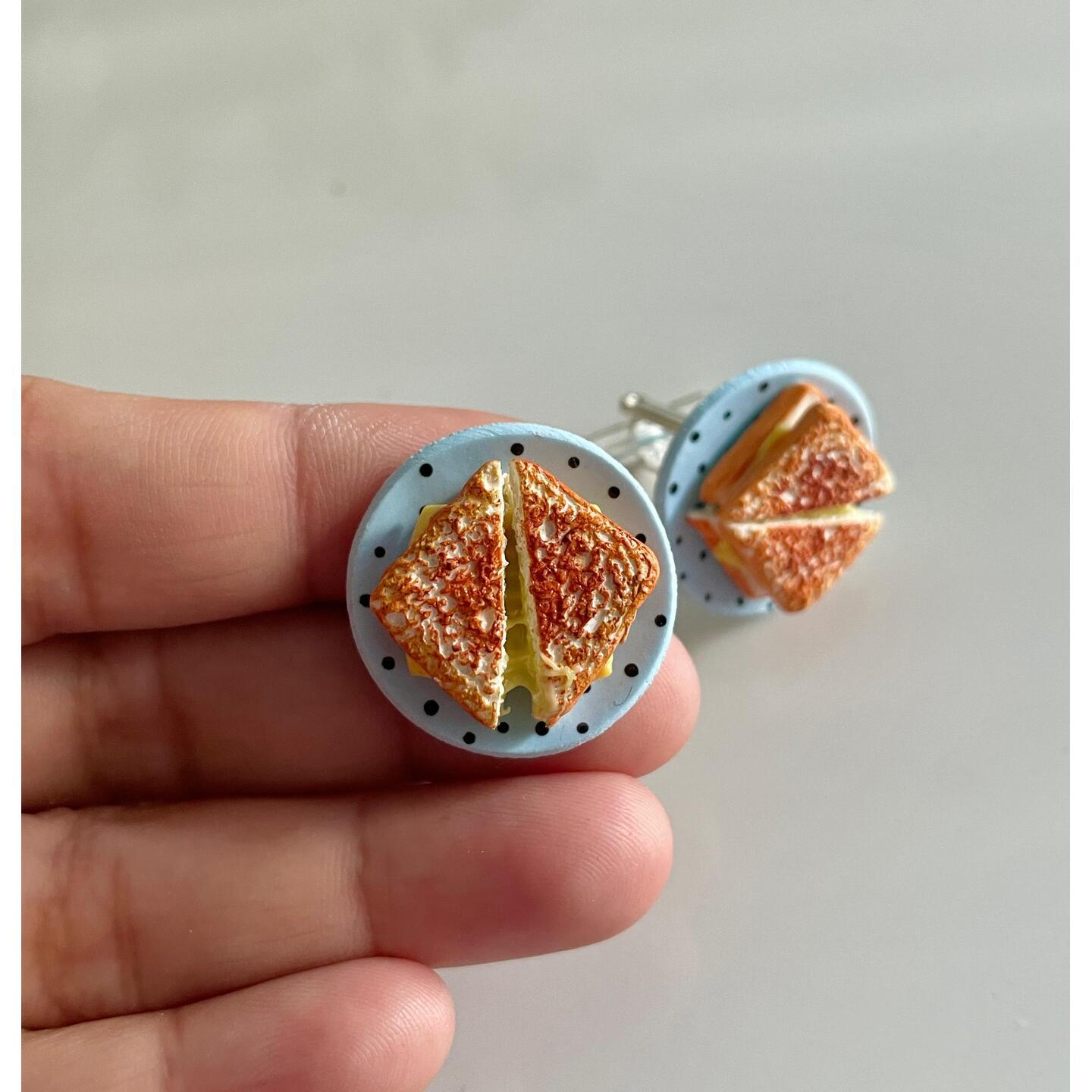 Miniature Cheese Sandwich Cufflinks 