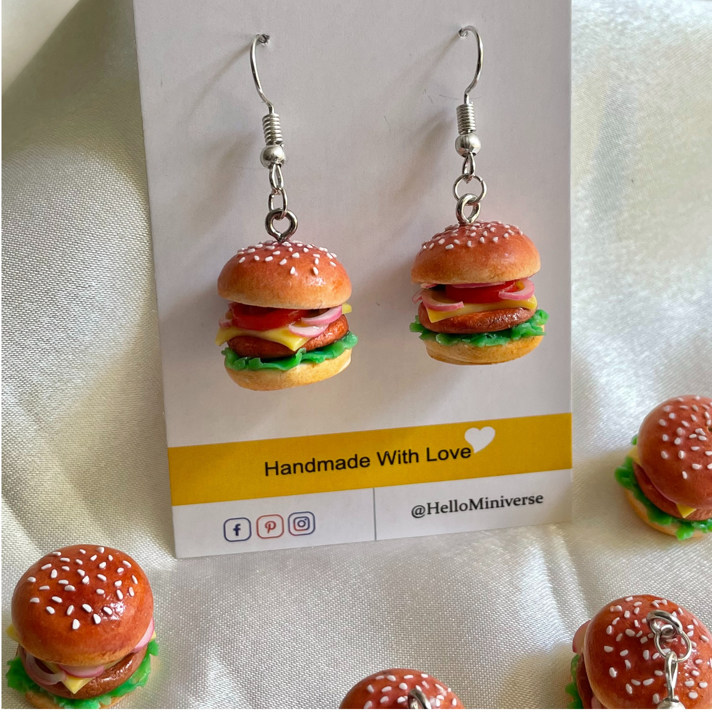 Miniature McDonalds Cheeseburger Earrings