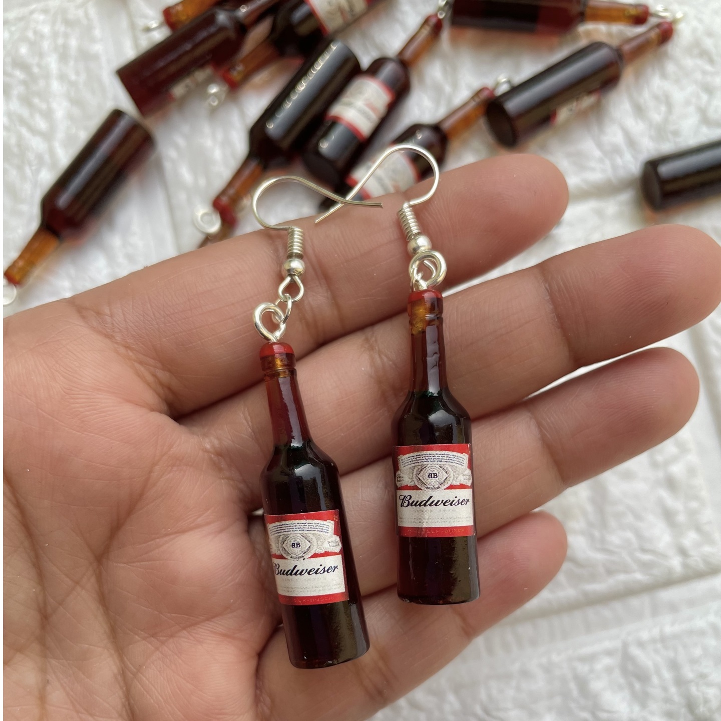 Miniature Budweiser Beer Earrings