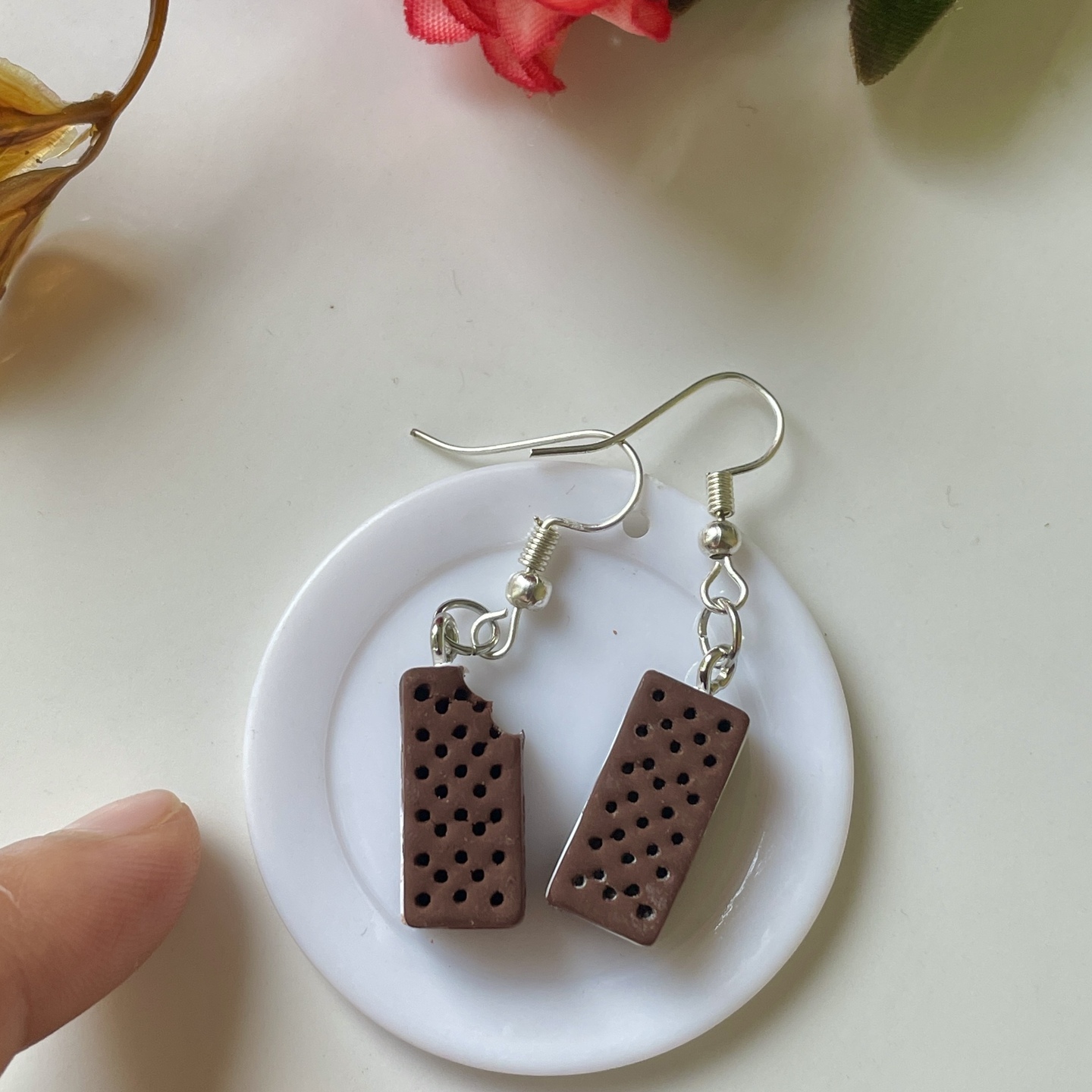 Miniature Chocolate Biscuit Earrings 