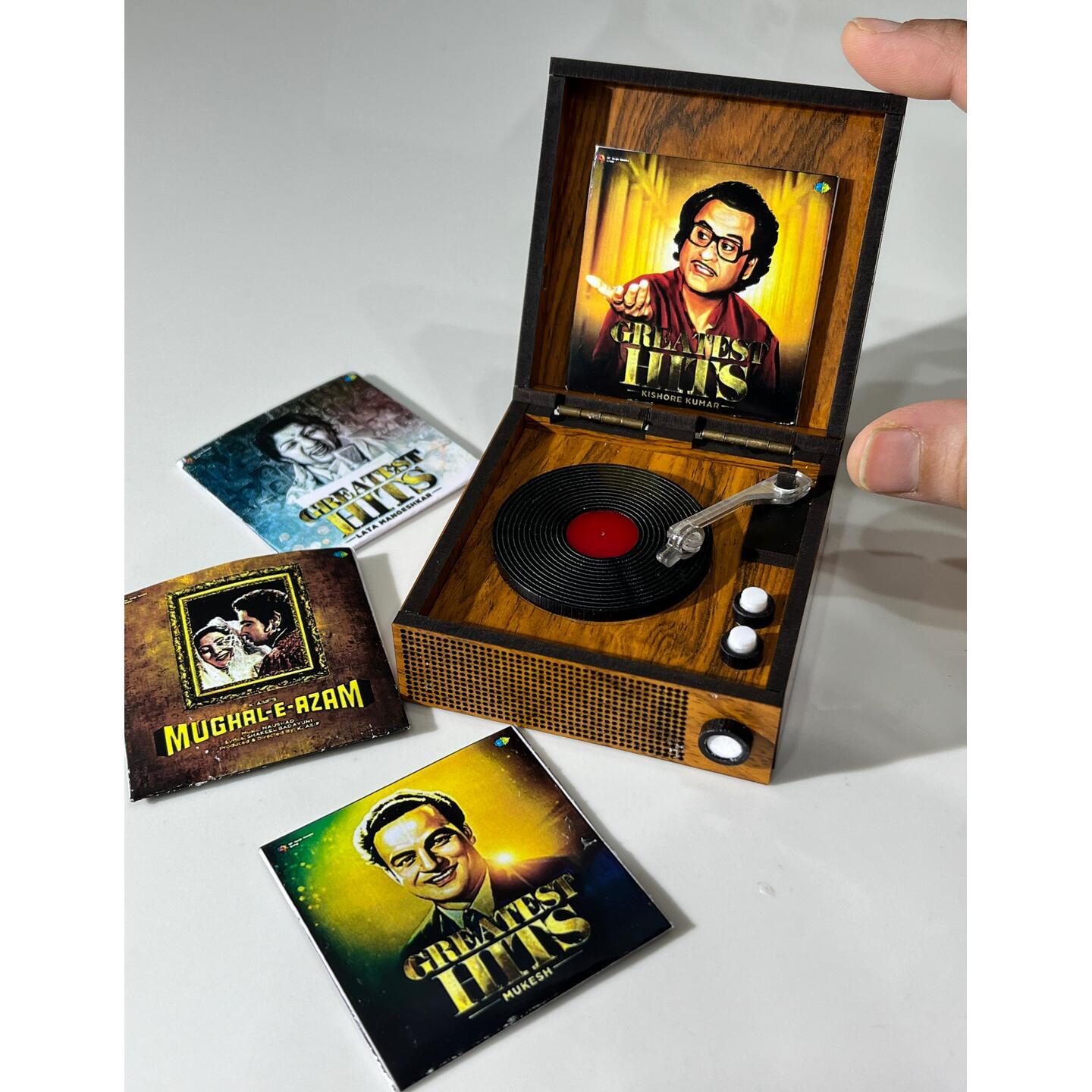 Miniature Wooden Gramophone Player, Showcase of Vintage Treasures