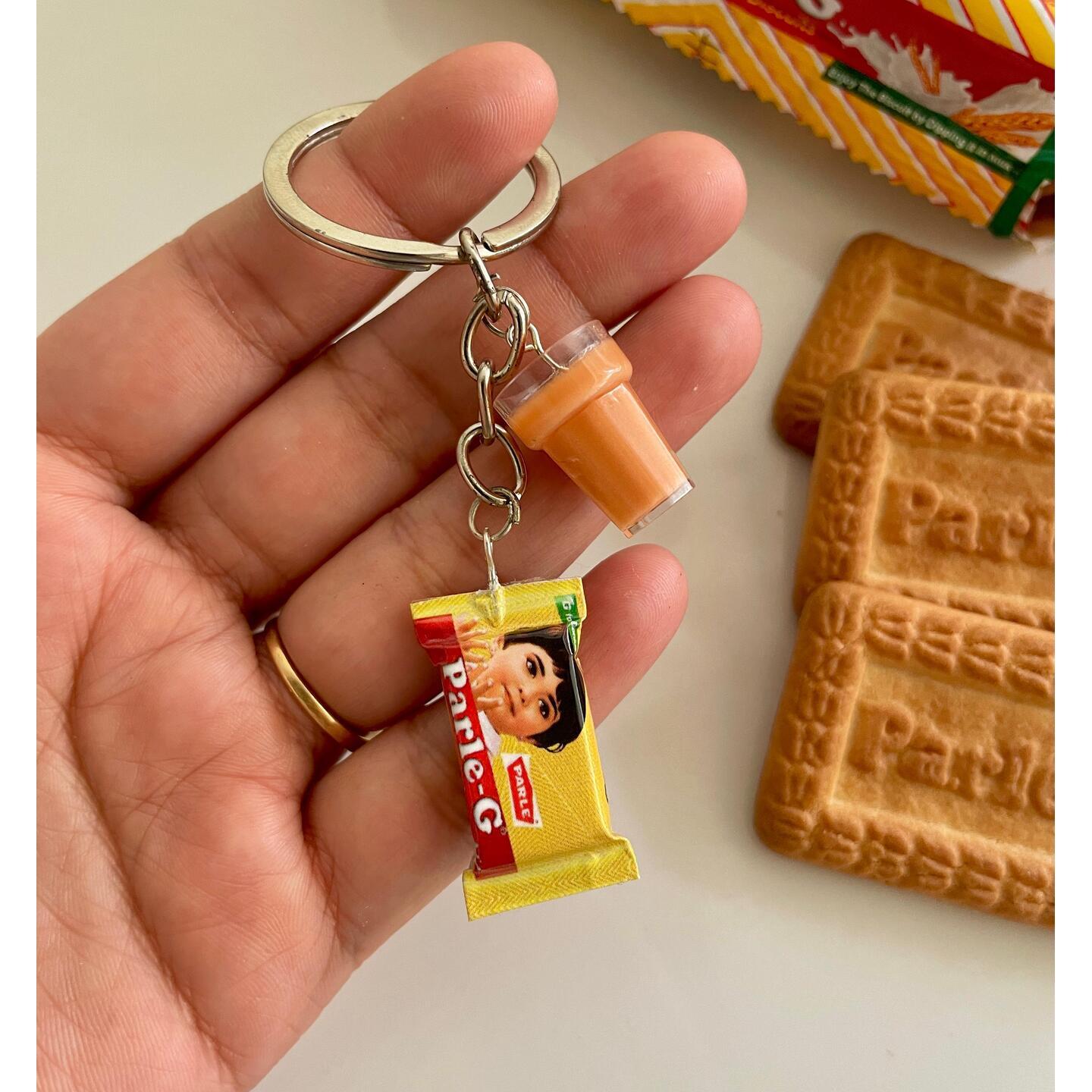 Miniature Chai With Parle-G Keychain