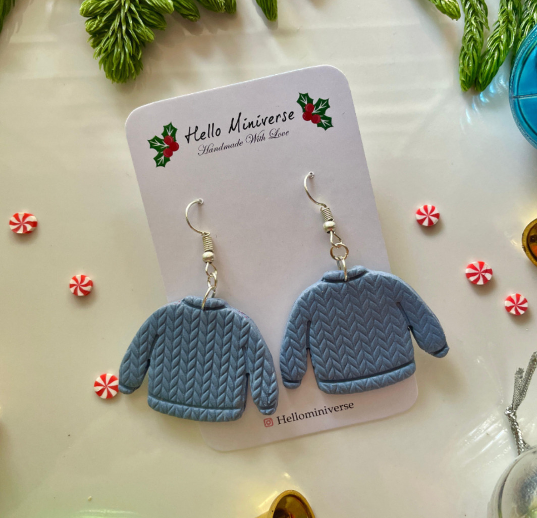 Christmas Grey sweater Statement Drop Earrings