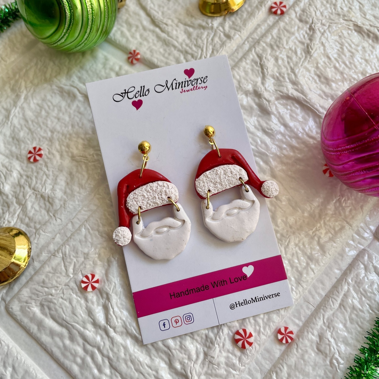 Santa Beard and Hat, Xmas stocking stuffer, Christmas  Earrings, 