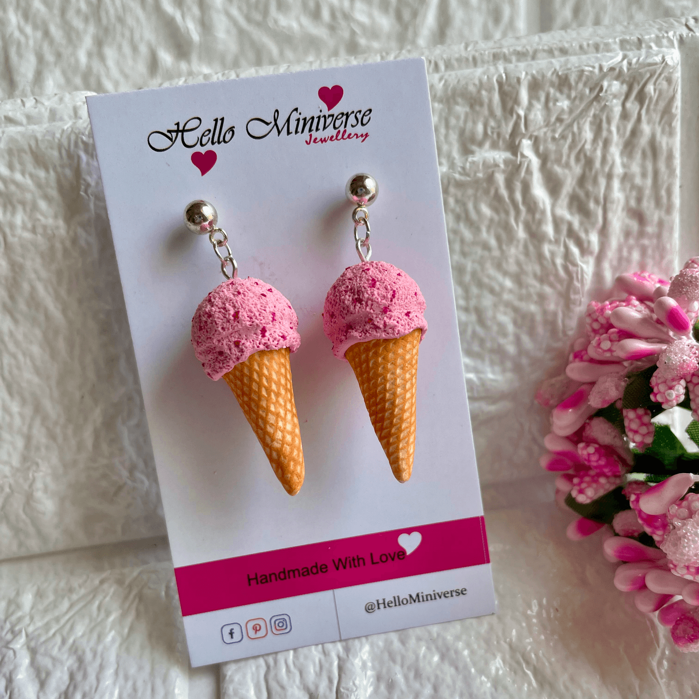 Miniature Strawberry Ice Cream Earrings