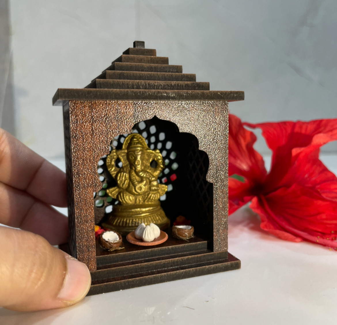 Miniature Wooden Ganesha Mandir
