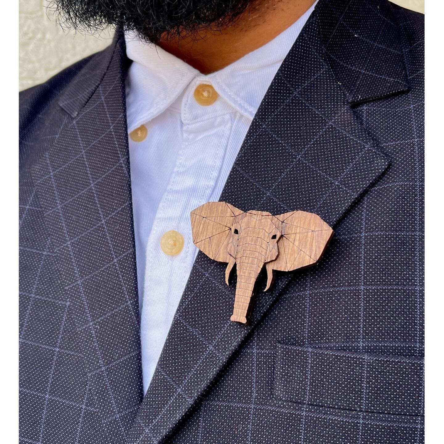 Miniature Wooden Elephant Logo Brooch