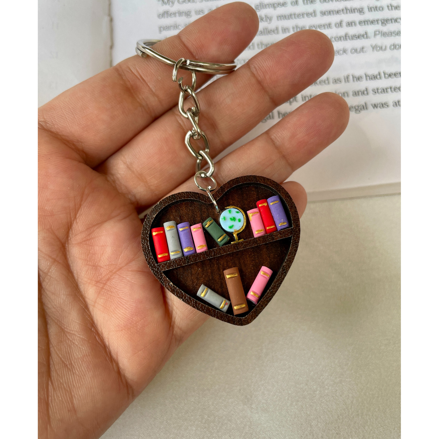 Miniature Heart Shape Bookcase Keychain