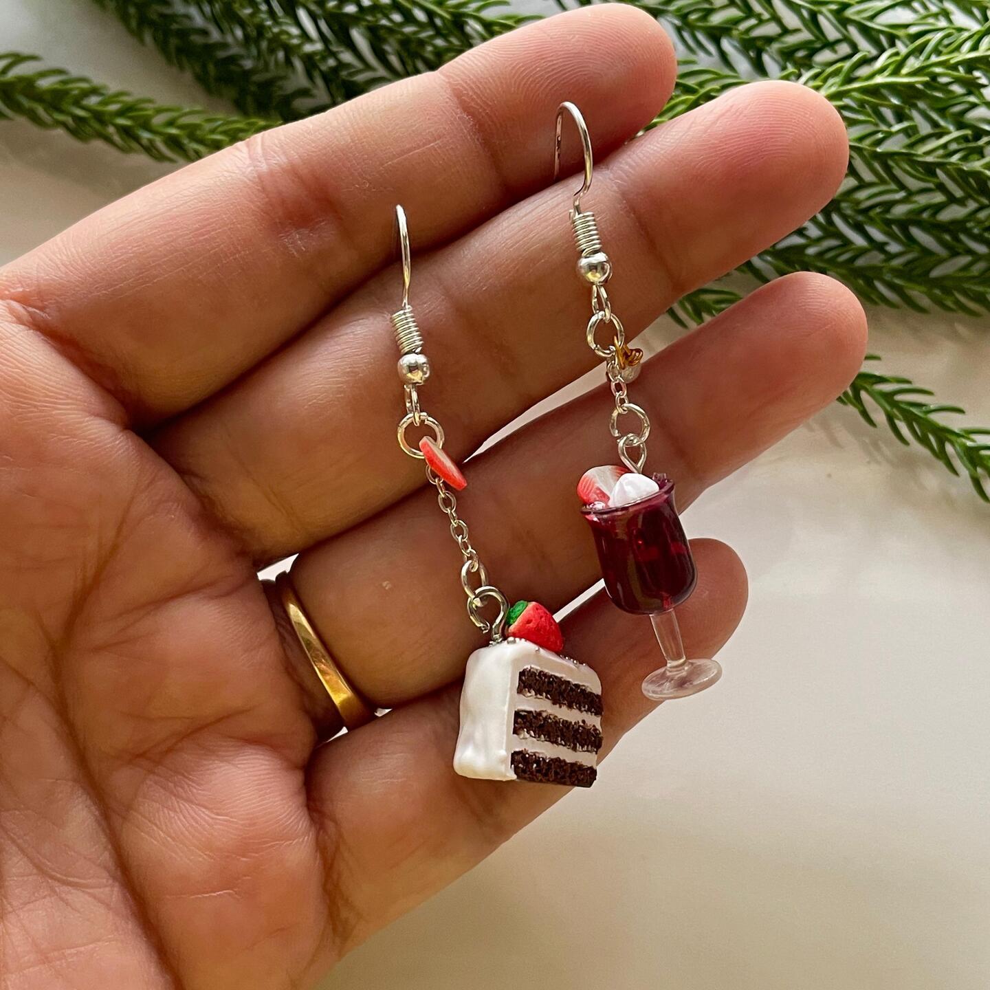 Miniature Pastry With Mocktail Drink Earrings