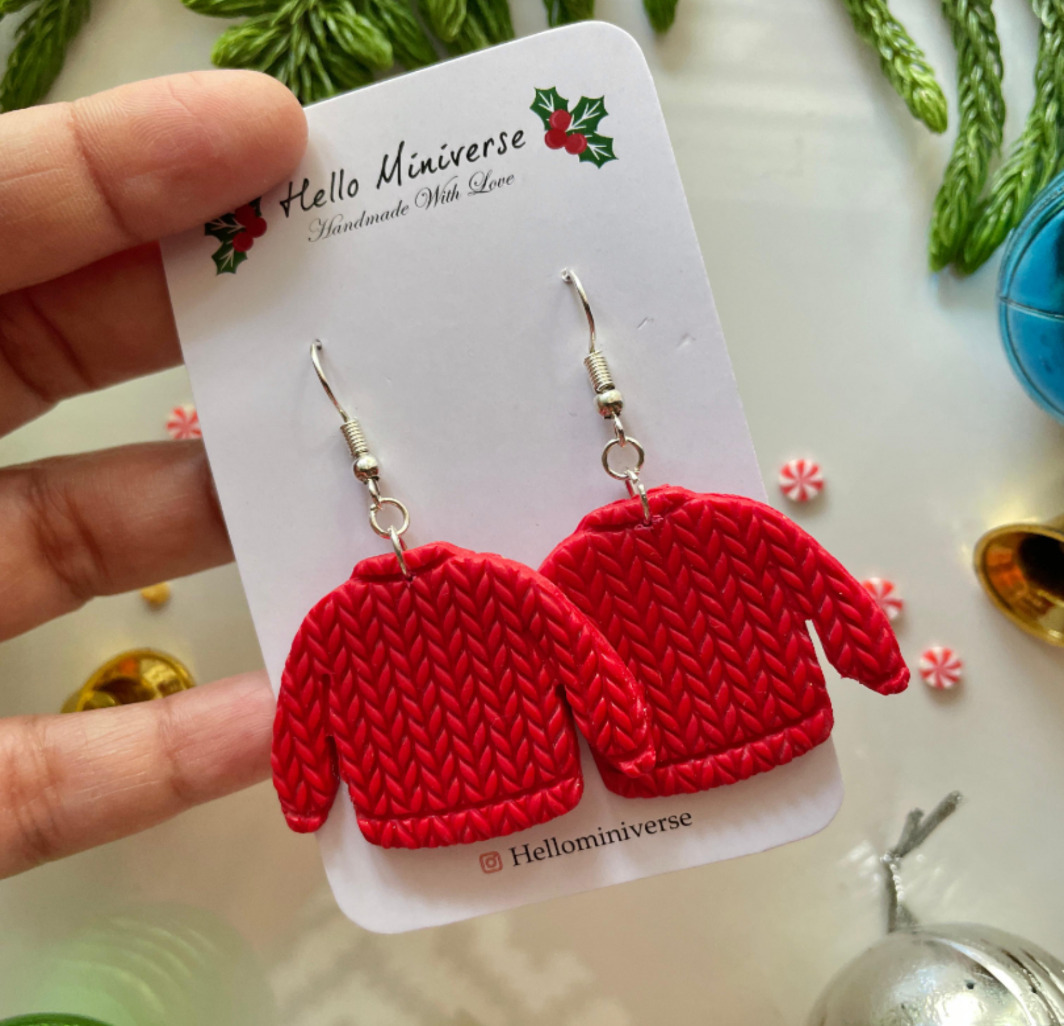 Christmas Red sweater Statement Drop Earrings