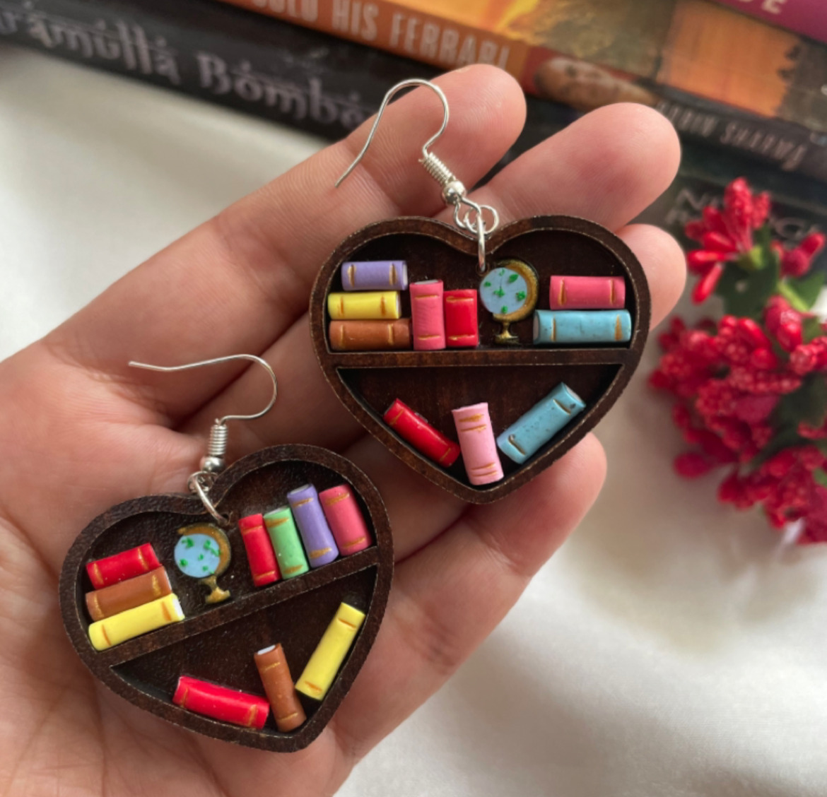 Miniature Heart Shape Bookcase Earrings 