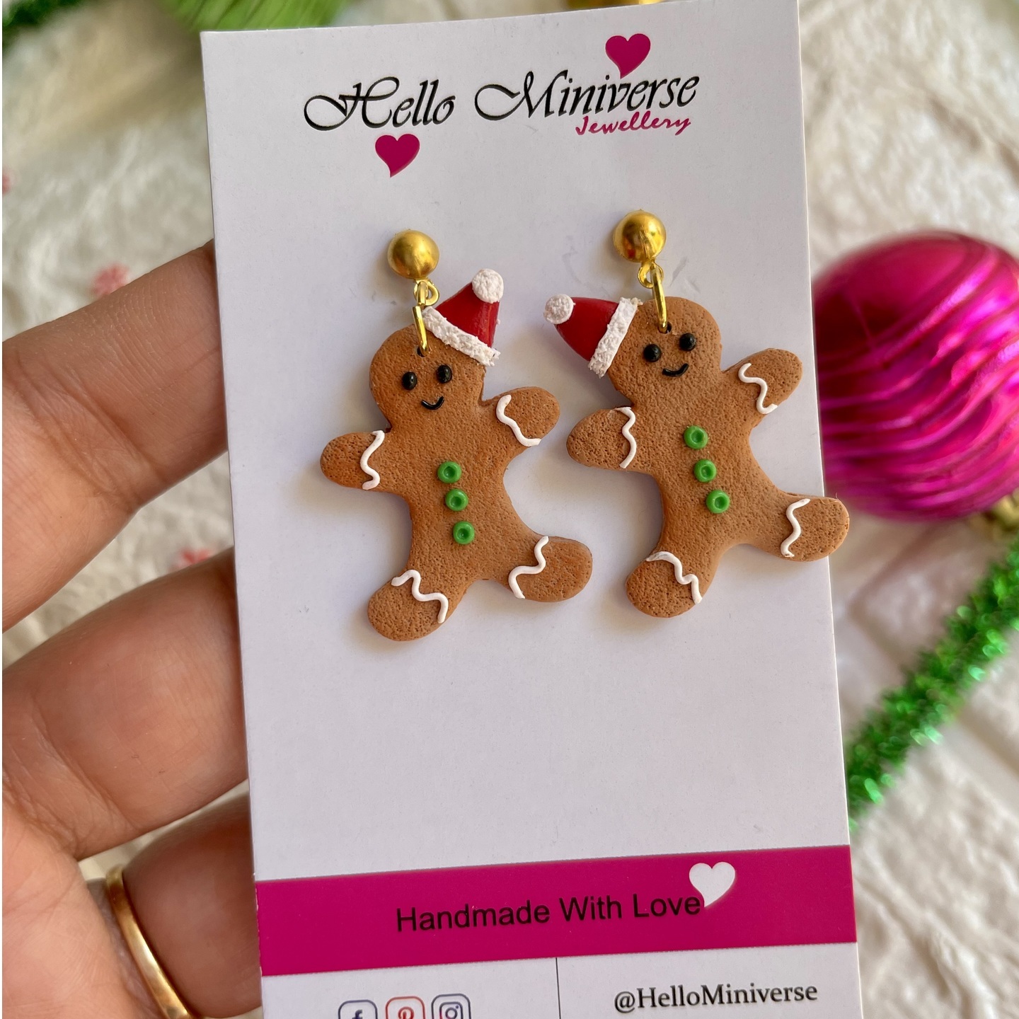Miniature Christmas clay earrings, gingerbread earrings