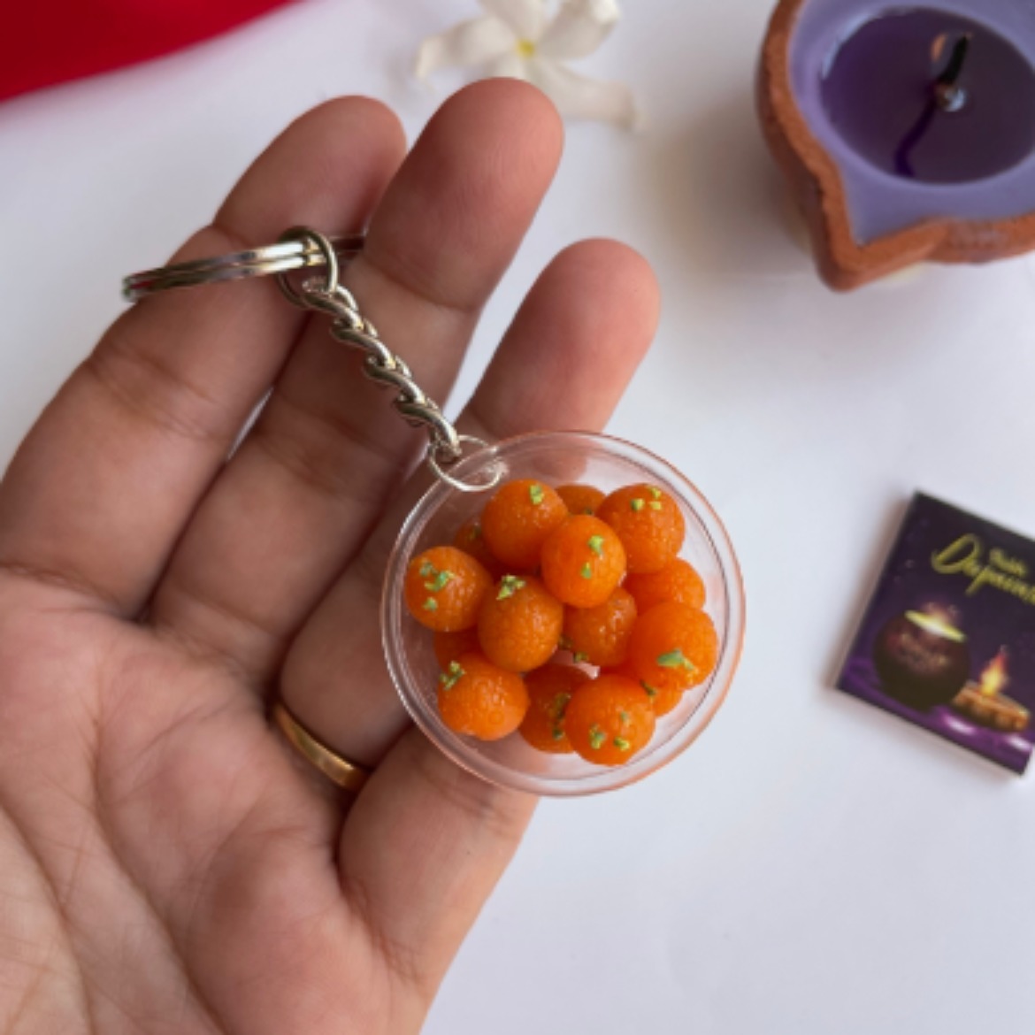 Miniature Motichoor laddu Keychain