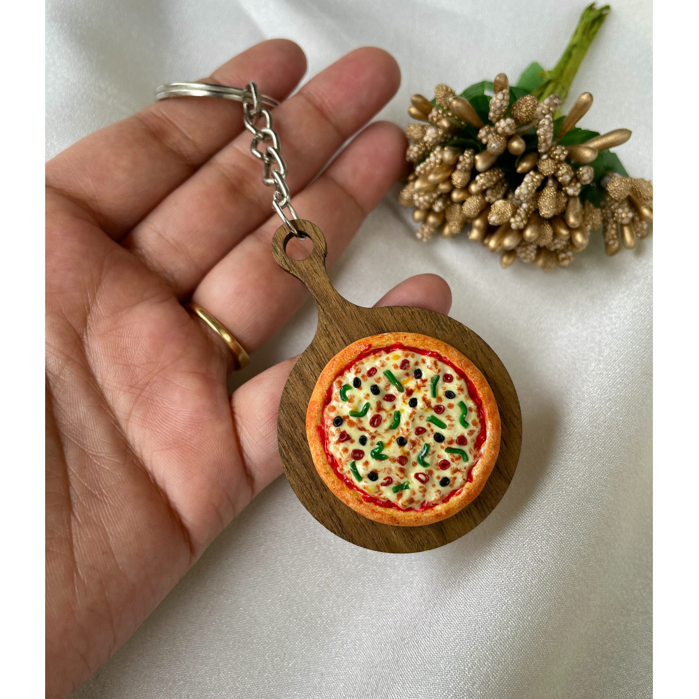Miniature Pizza Keychain