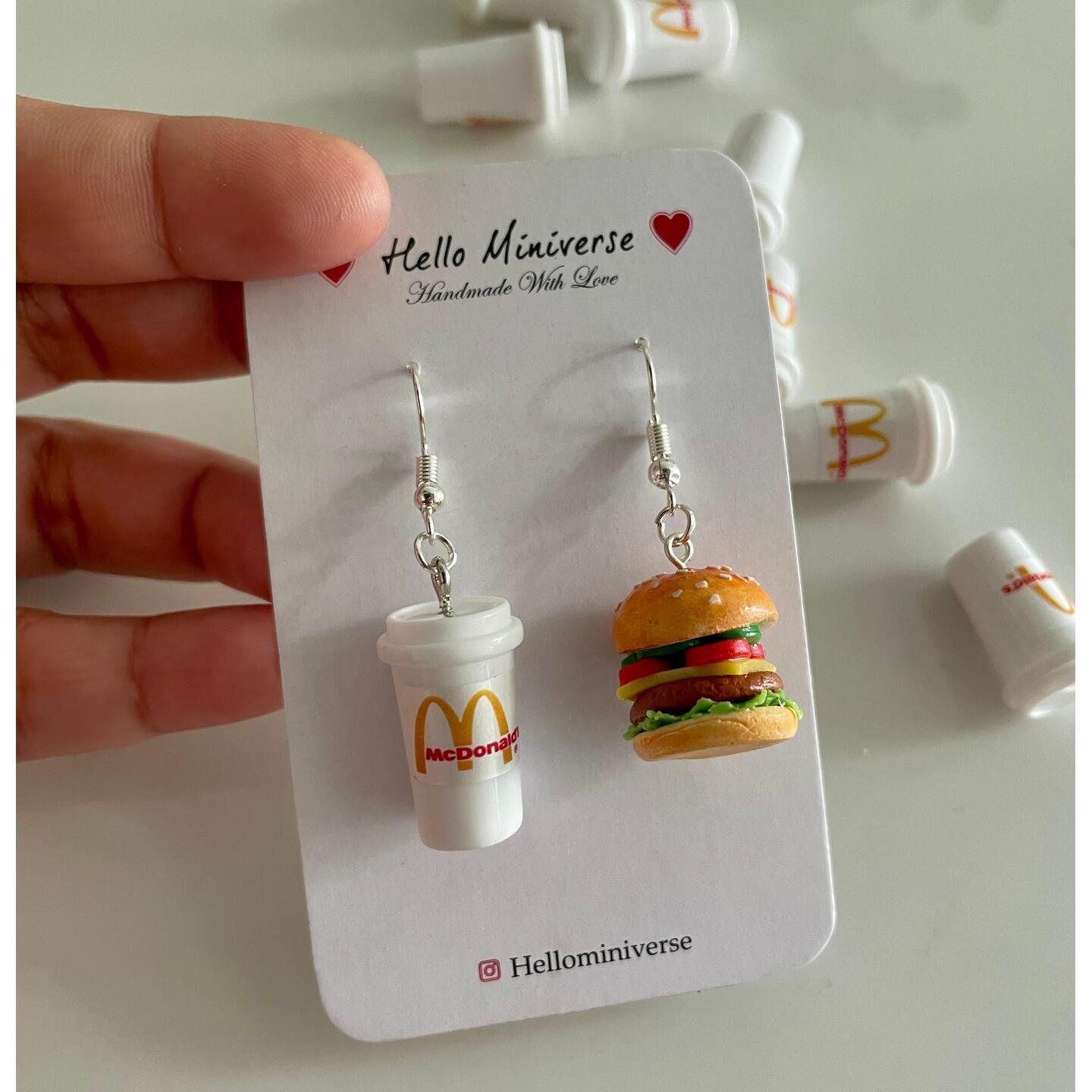 Miniature McCheese Burger With Coke Earrings 