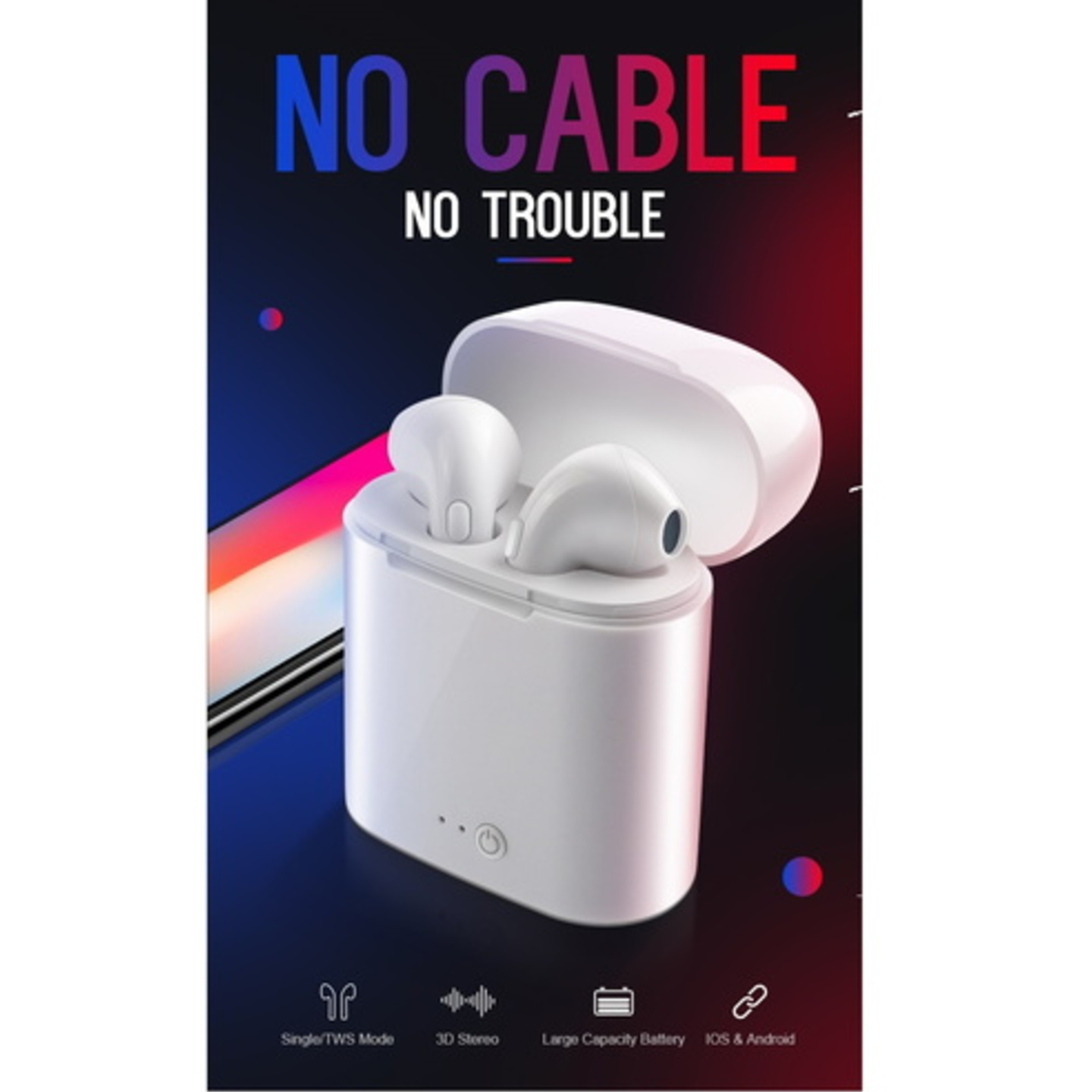 I7S TWINS DOUBLE WIRELESS AIRPODS BLUETOOTH EARPHONE STEREO MUSIC HEADSET WITH CHARGING CASE COMPATIBLE WITH ALL ANDROID AND IOS SMARTPHONES