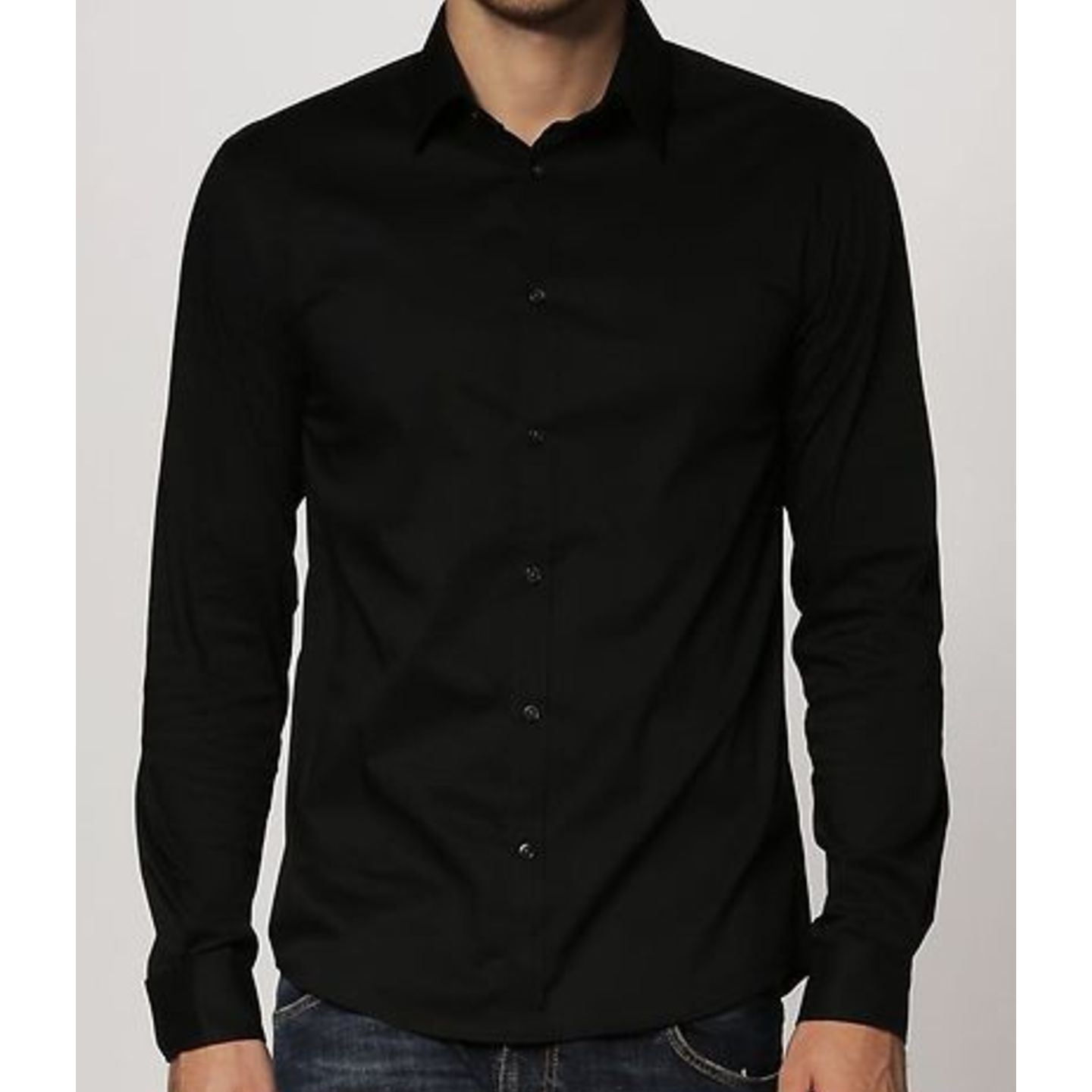 BLACK MEN'S COTTON SLIM FIT SHIRT