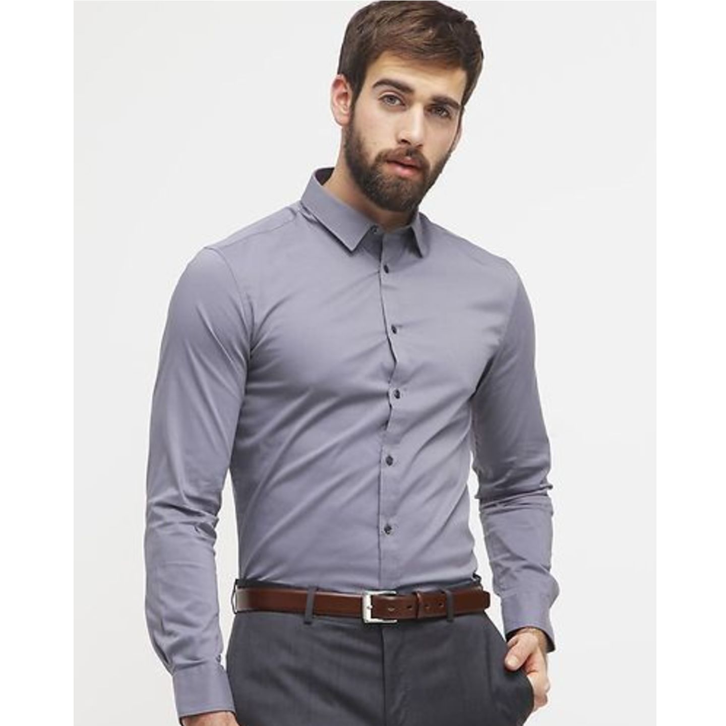 GREY COTTON SLIM FIT FORMAL SHIRT